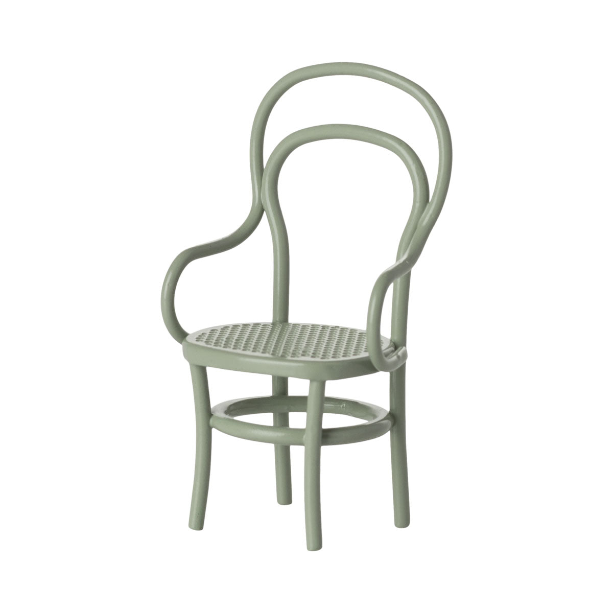 childrens dollshouse Green chair with thin backrest on a white background