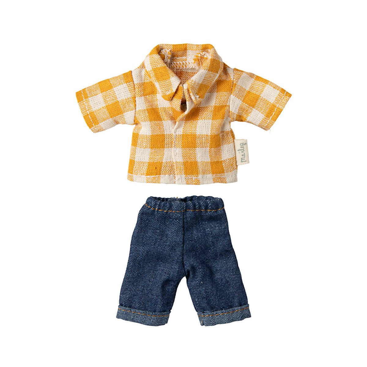 Maileg Maileg Dad Mouse Clothes - Yellow Check Shirt & Jeans - I Want That Present