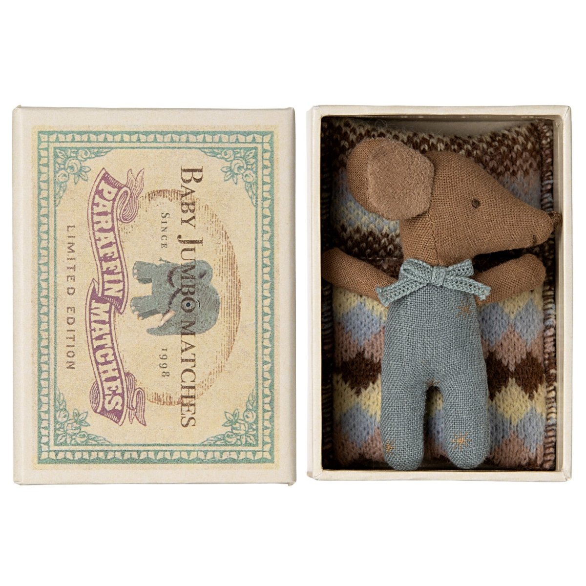 Maileg Sleepy - Wakey Baby Mouse in Matchbox - Blue - I Want That Present
