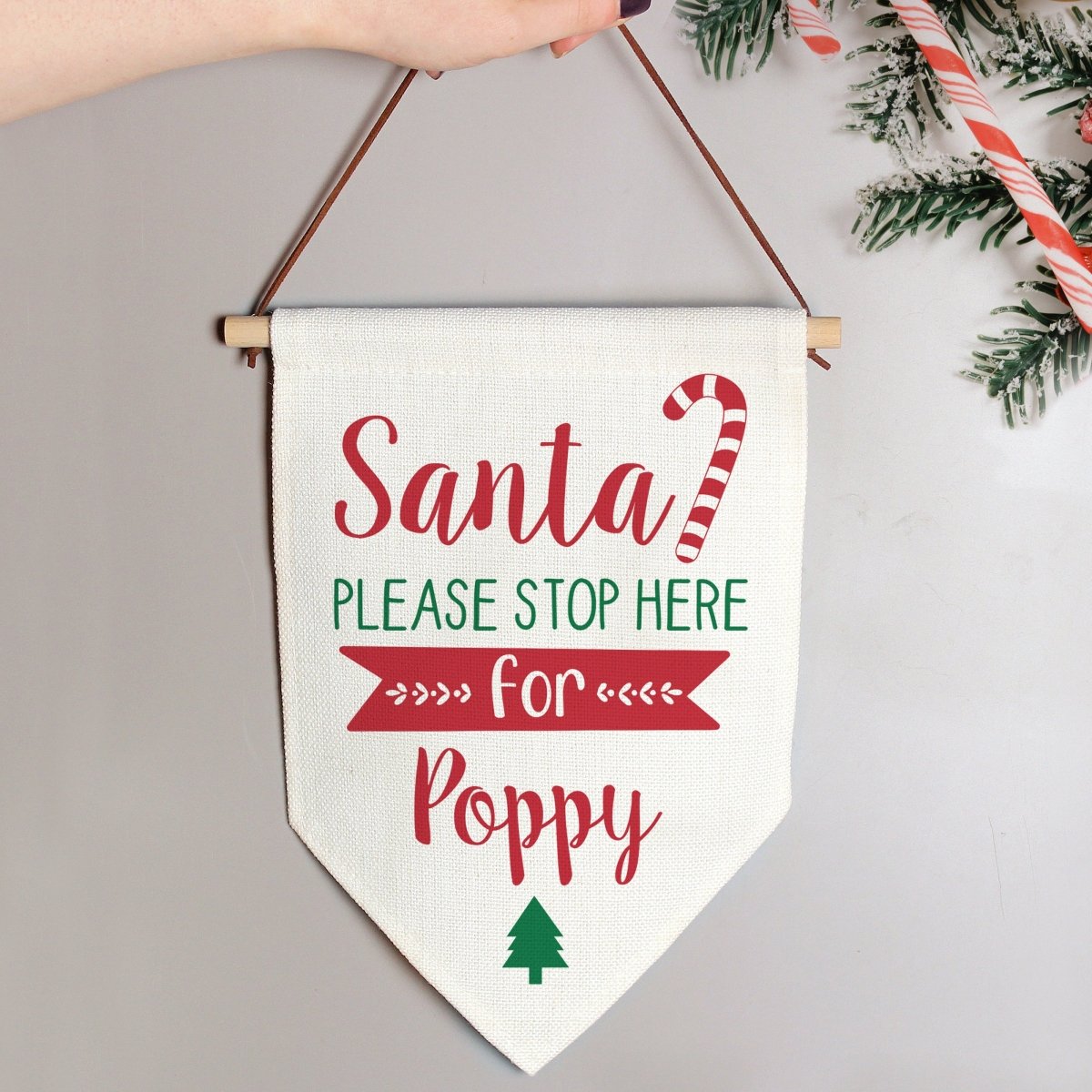 Personalised Santa Stop Here Hanging Banner - I Want That Present