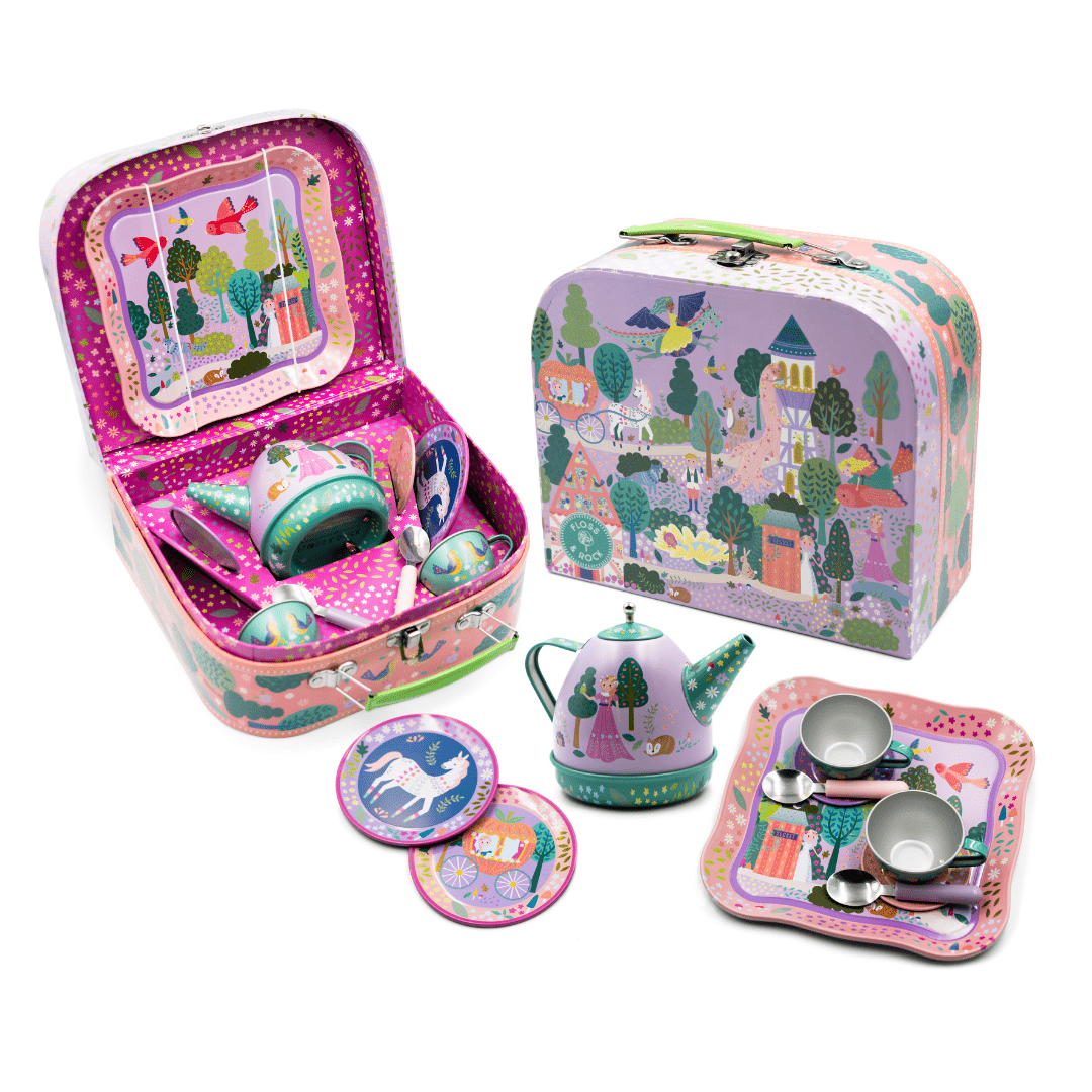 Musical Tin Tea Set 11 Piece - Fairy Tale - I Want That Present