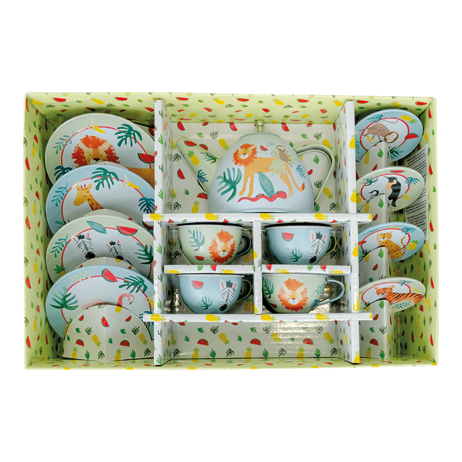 14pc Tin Tea Set Jungle