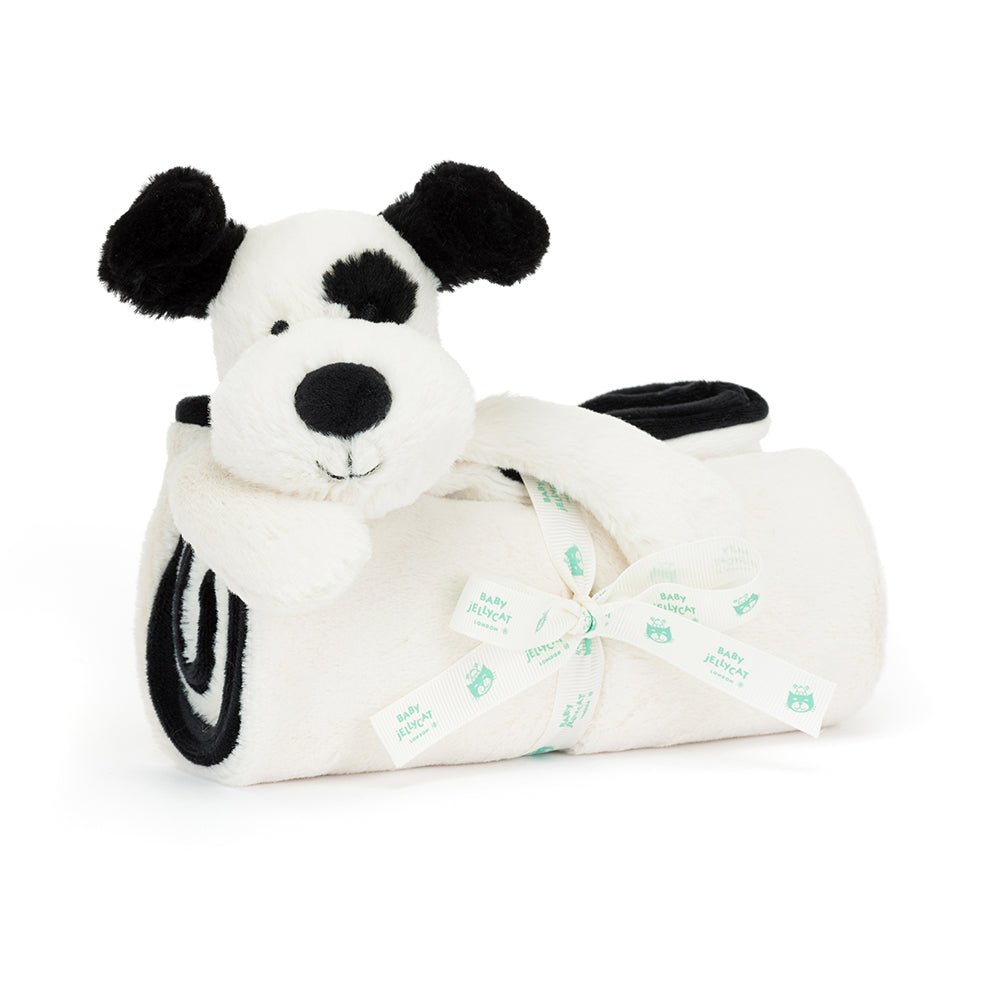 Jellycat Bashful Black & Cream Puppy Blankie - I Want That Present