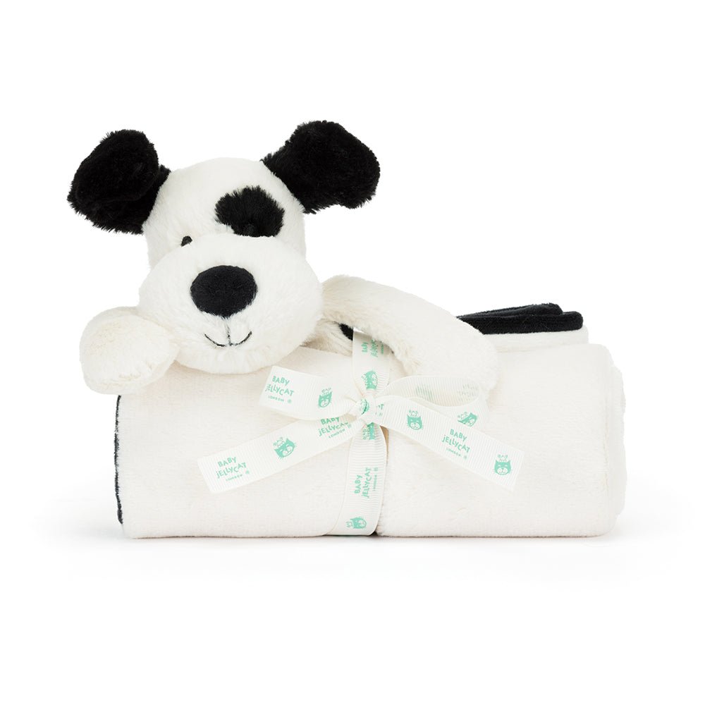 Jellycat Bashful Black & Cream Puppy Blankie - I Want That Present
