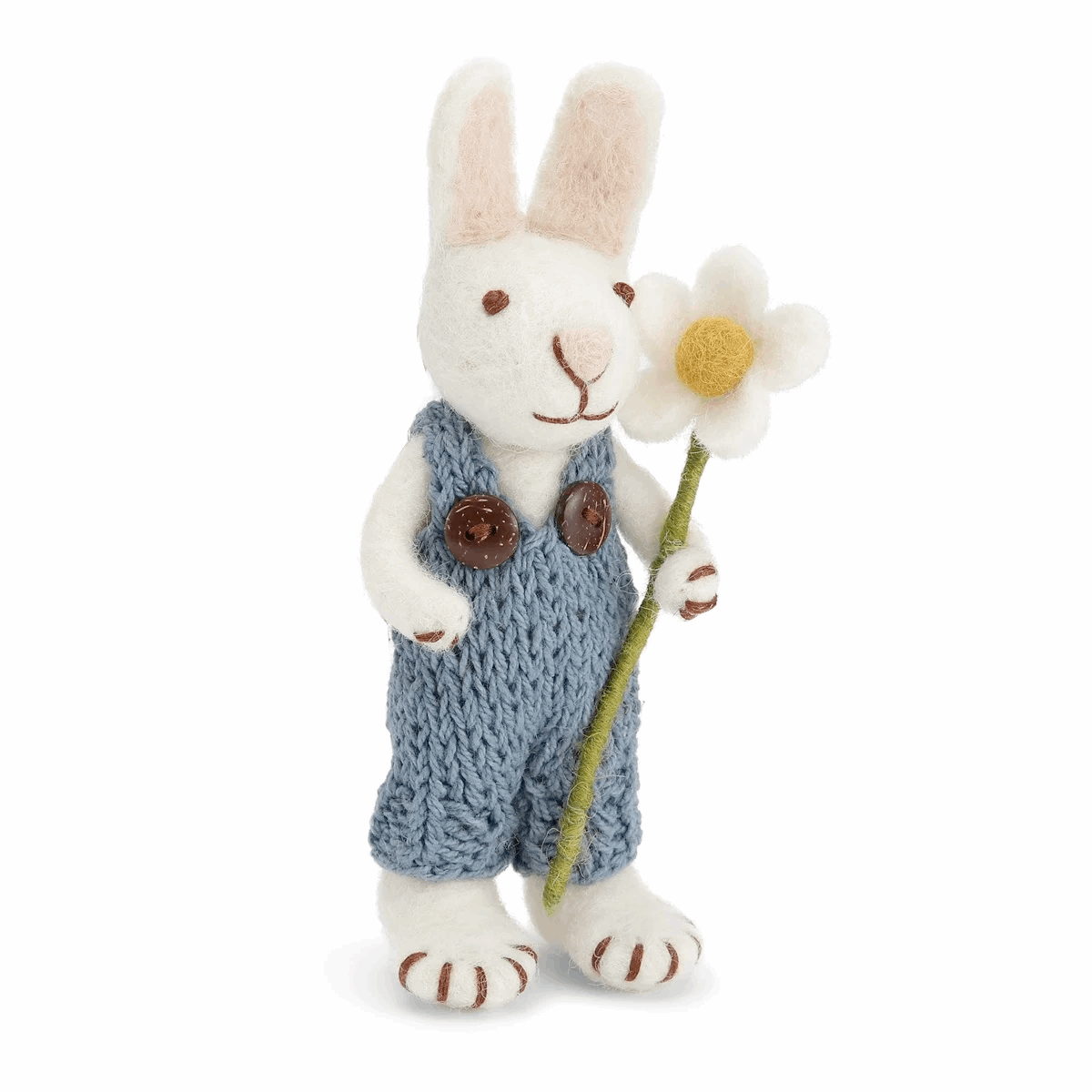 En Gry & Sif White Bunny with Blue Pants & Flower - I Want That Present