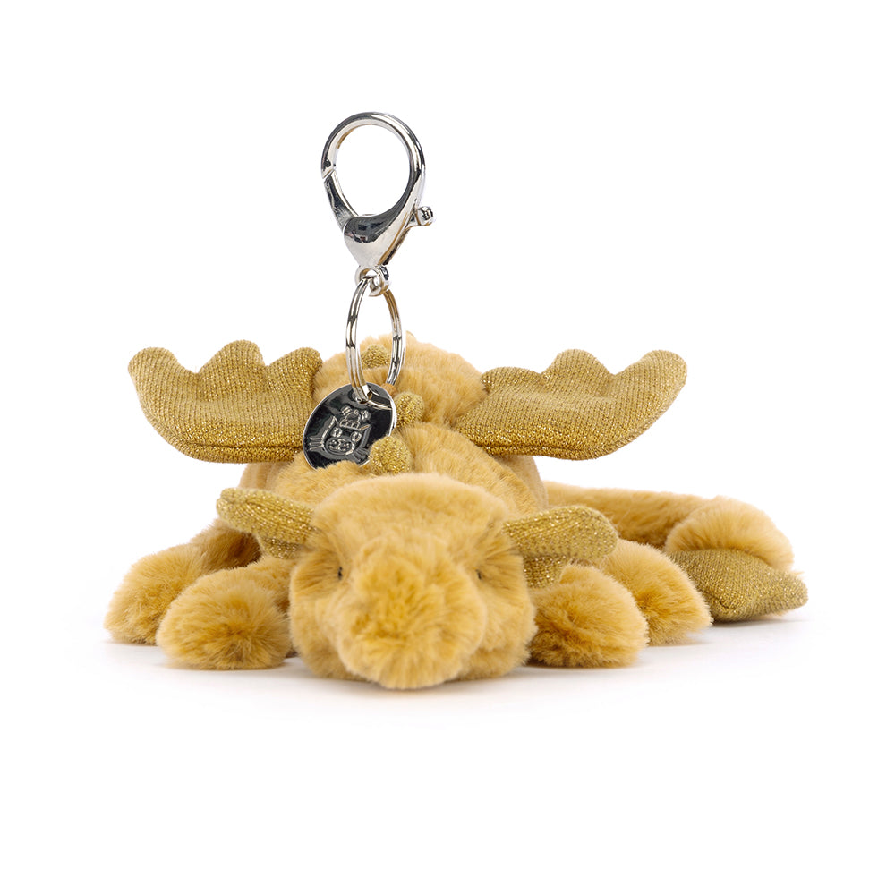 jellycat golden dragon with silver keyring attached