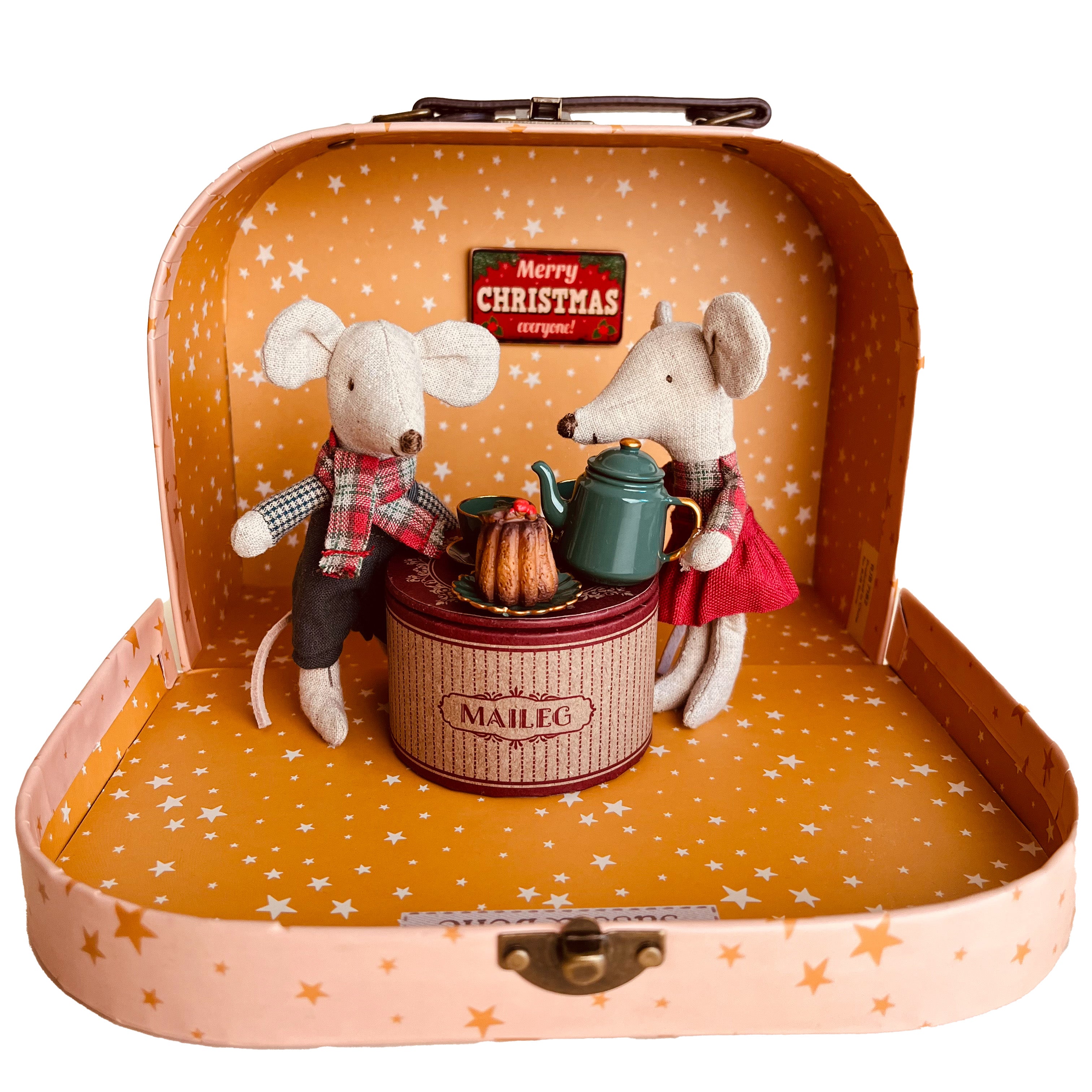 Maileg Winter Brother & Sister Mice & Tea Set Suitcase Bundle