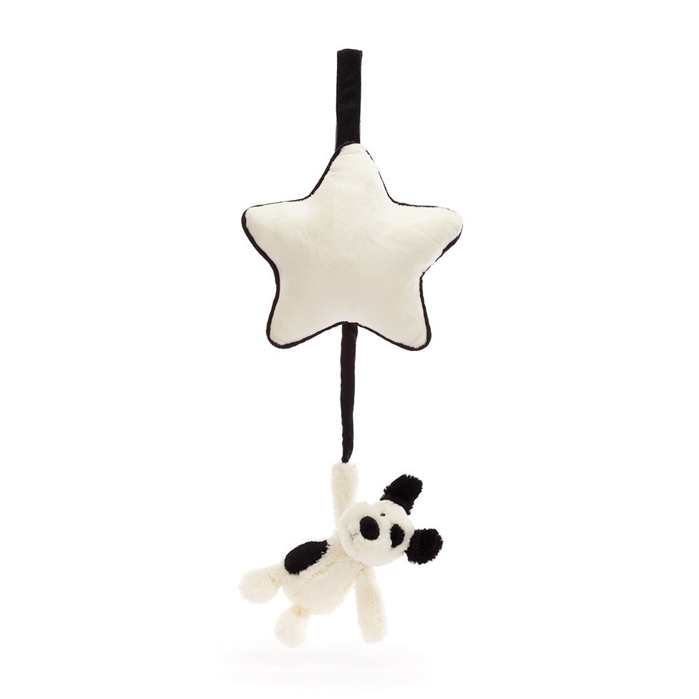 Jellycat Bashful Black & Cream Puppy Musical Pull - I Want That Present