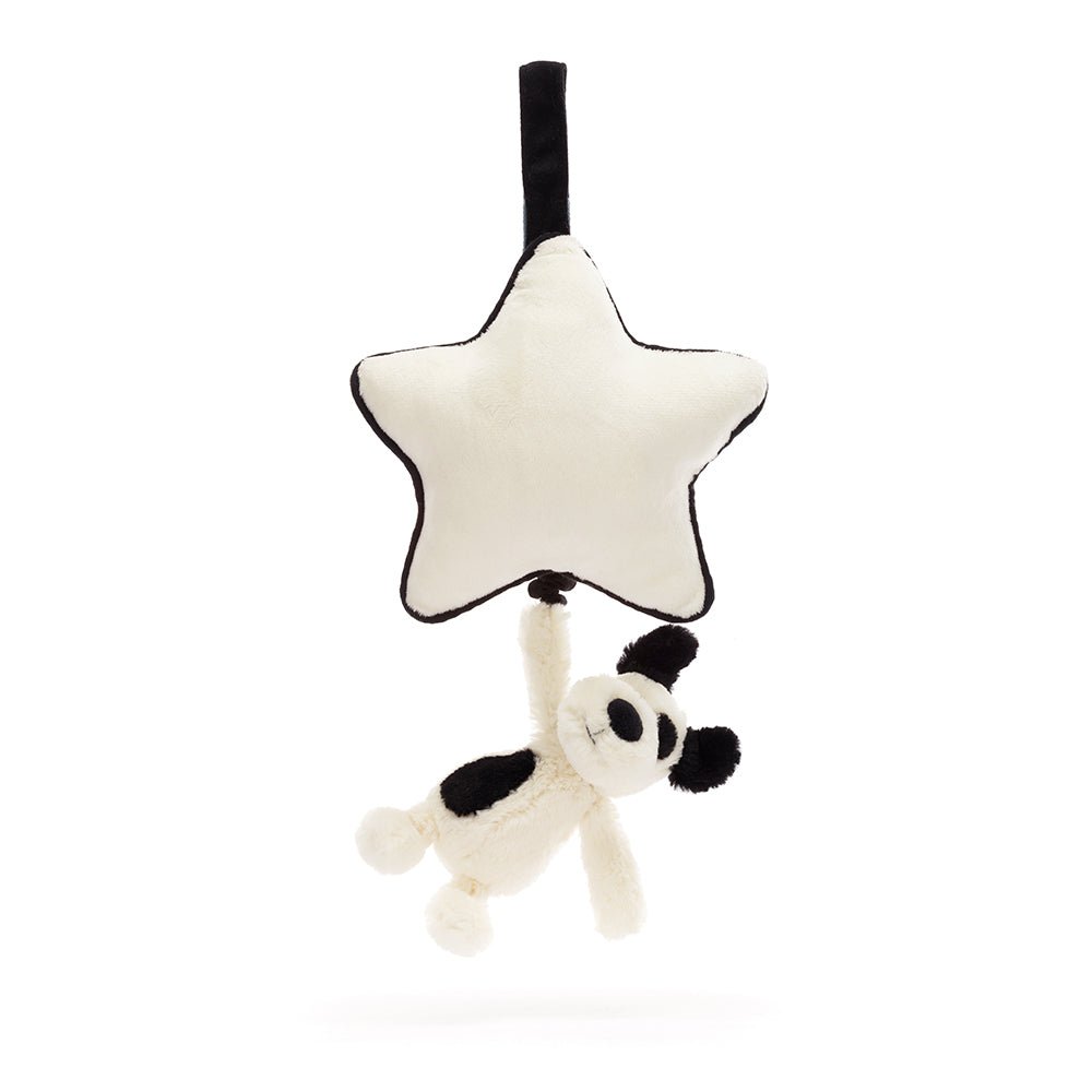Jellycat Bashful Black & Cream Puppy Musical Pull - I Want That Present
