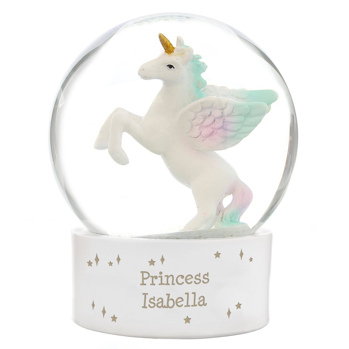 Personalised Message Unicorn Snow Globe - I Want That Present