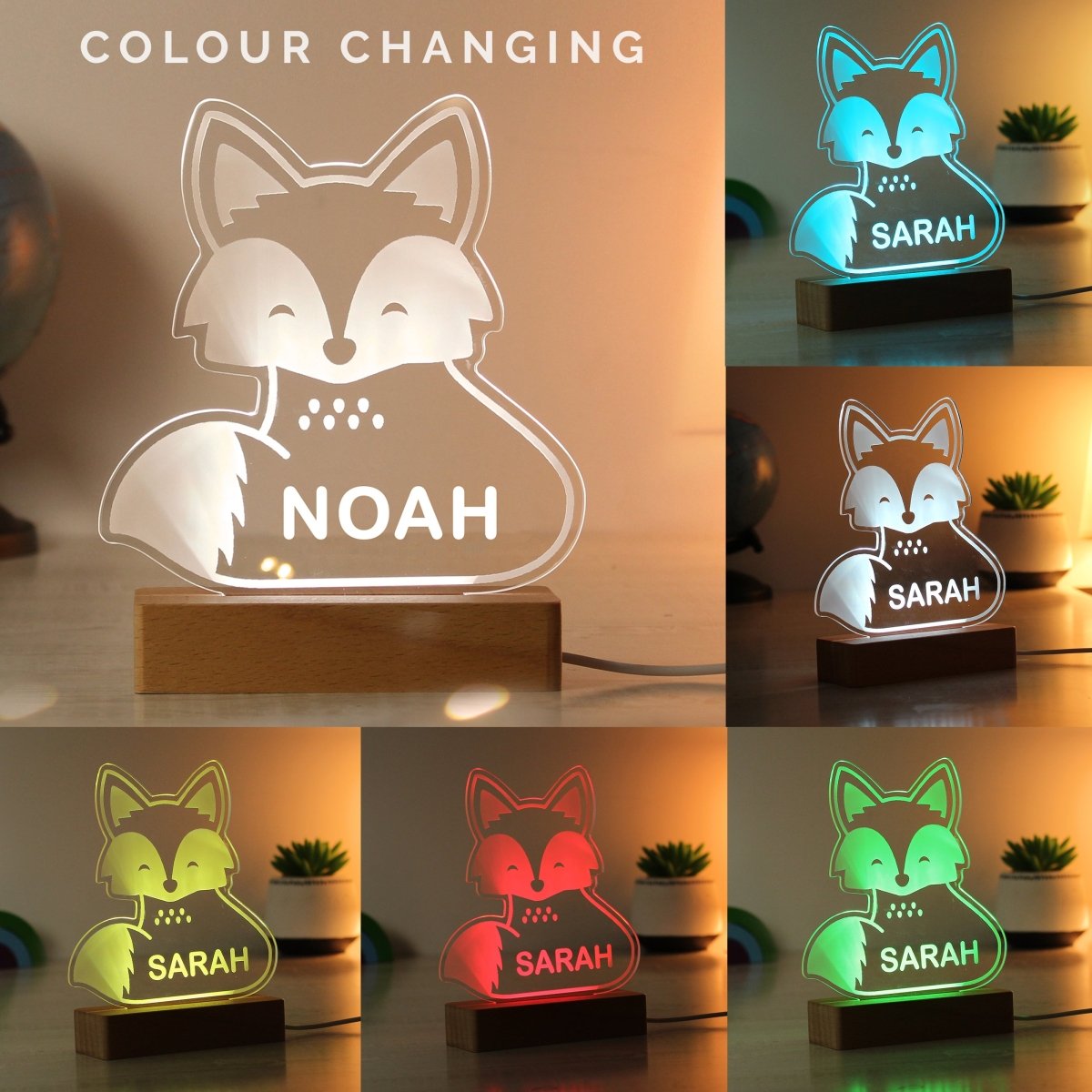 Personalised Fox Wooden Based LED Light - I Want That Present