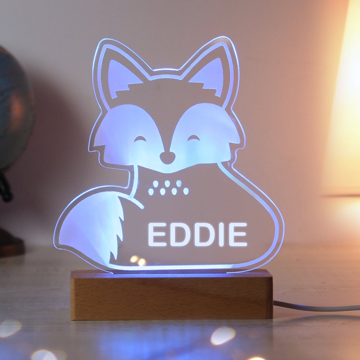 Personalised Fox Wooden Based LED Light - I Want That Present