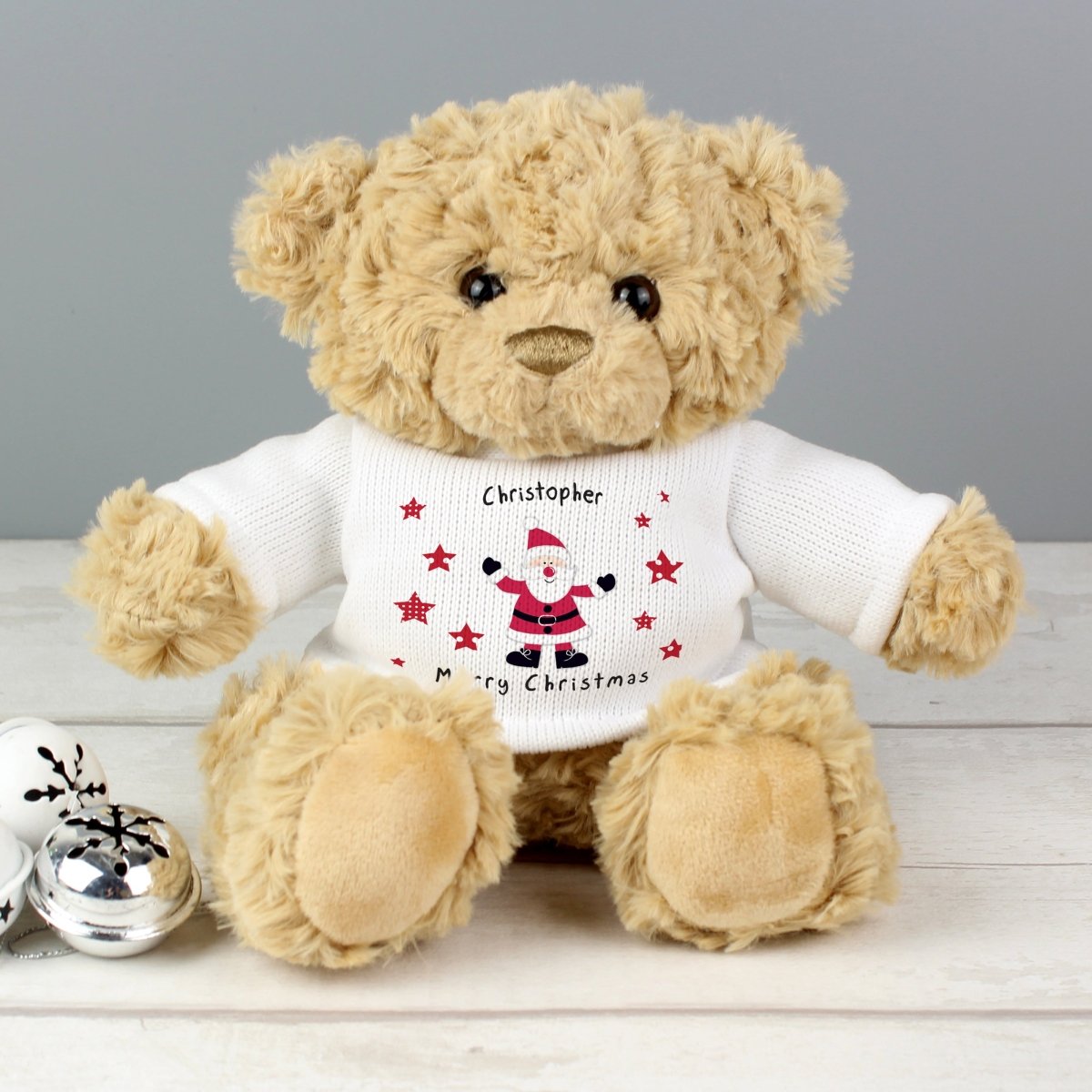 Personalised Spotty Santa Teddy Bear - I Want That Present