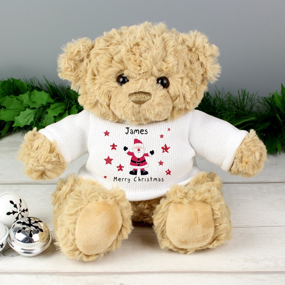 Personalised Spotty Santa Teddy Bear - I Want That Present