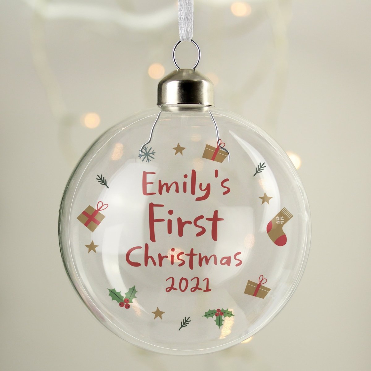 Personalised First Christmas Glass Bauble - I Want That Present