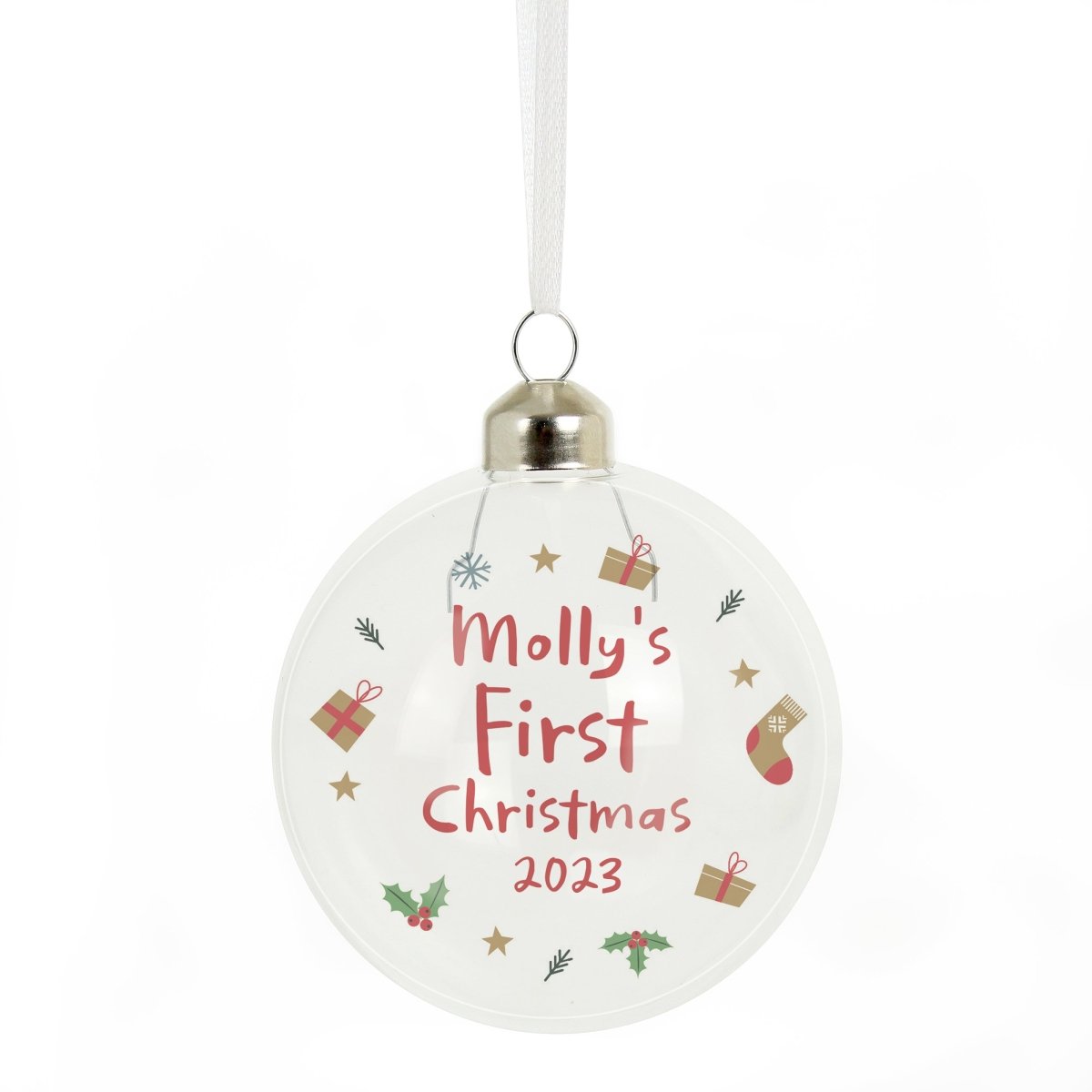 Personalised First Christmas Glass Bauble - I Want That Present