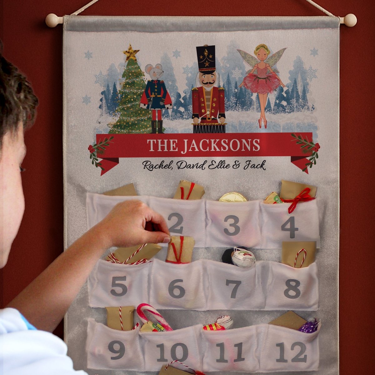Personalised Nutcracker Advent Calendar In Silver Grey - I Want That Present
