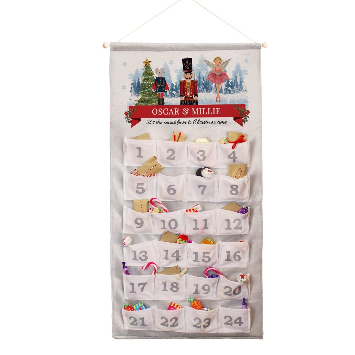 Personalised Nutcracker Advent Calendar In Silver Grey - I Want That Present