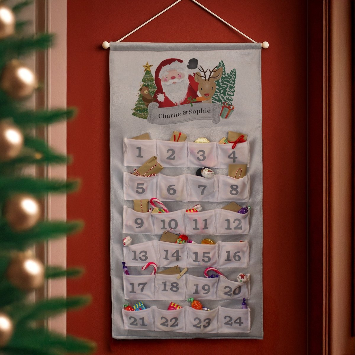 Personalised Santa Advent Calendar In Silver Grey - I Want That Present