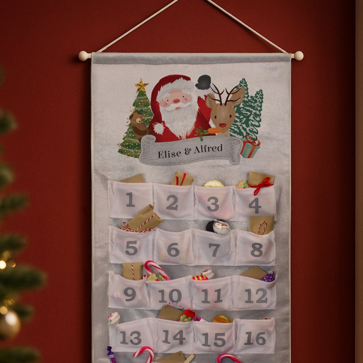 Personalised Santa Advent Calendar In Silver Grey - I Want That Present