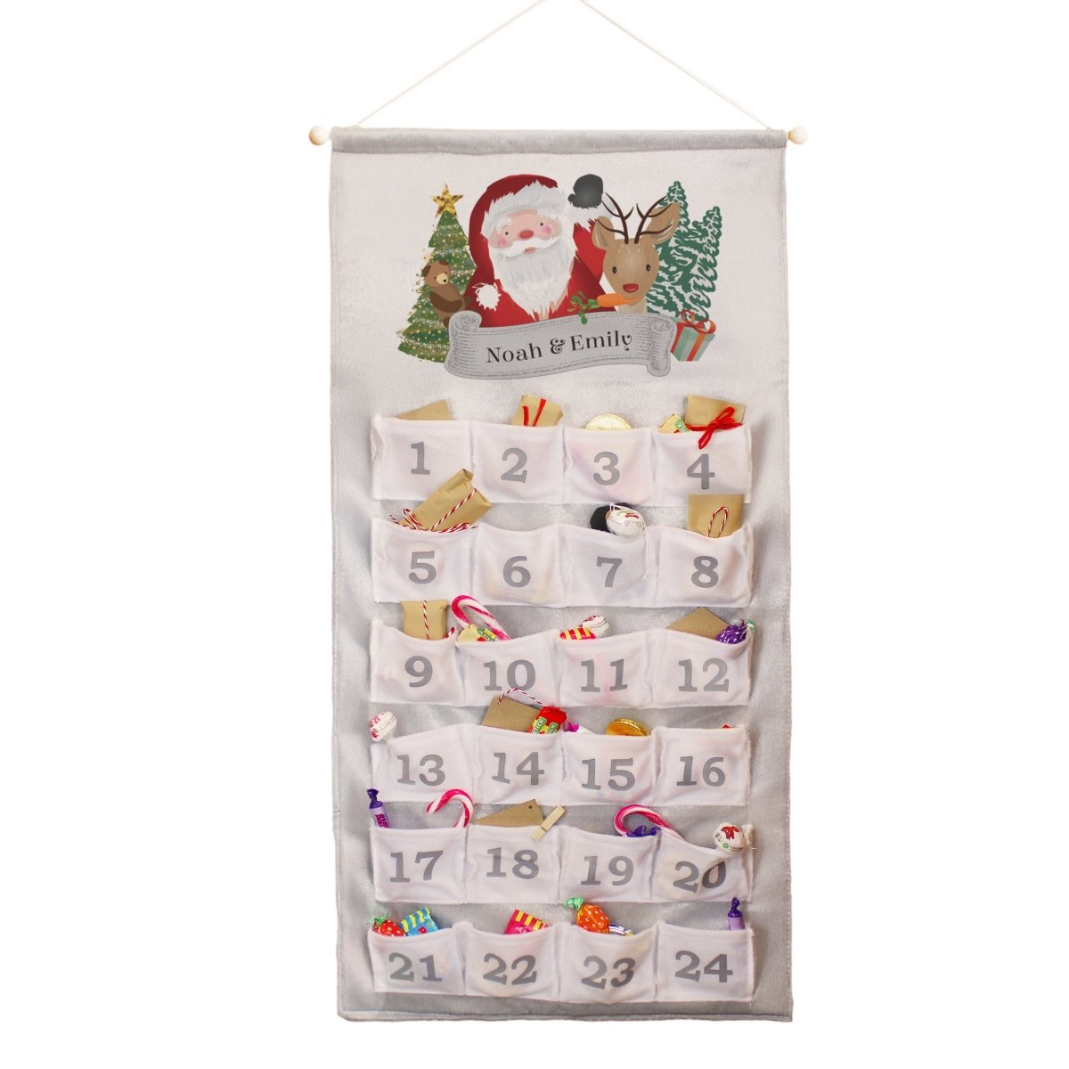 Personalised Santa Advent Calendar In Silver Grey - I Want That Present