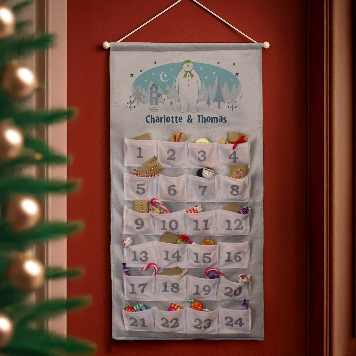 Personalised The Snowman and the Snowdog Advent Calendar In Silver Grey - I Want That Present