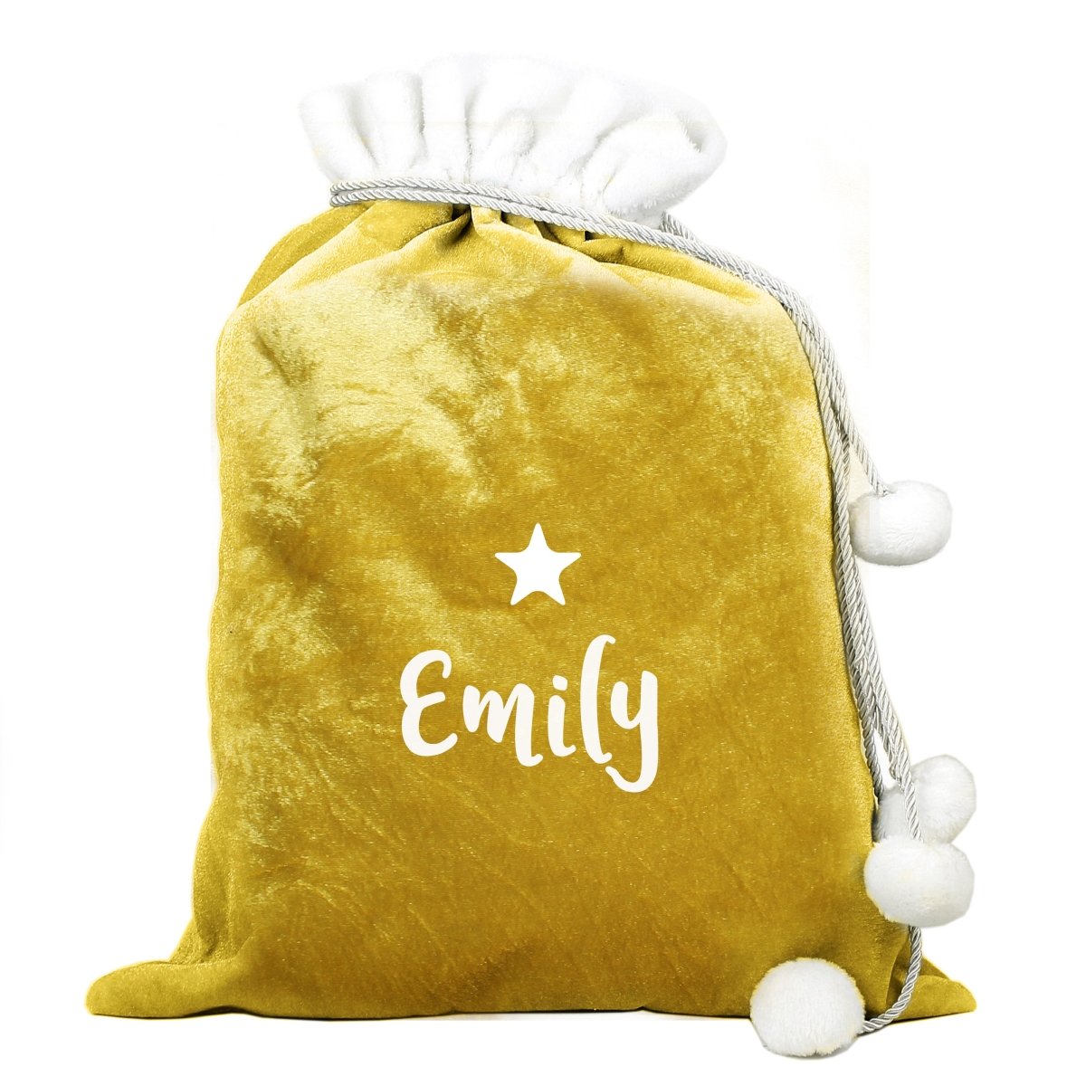 Personalised Name Only Gold Luxury Pom Pom Sack - I Want That Present
