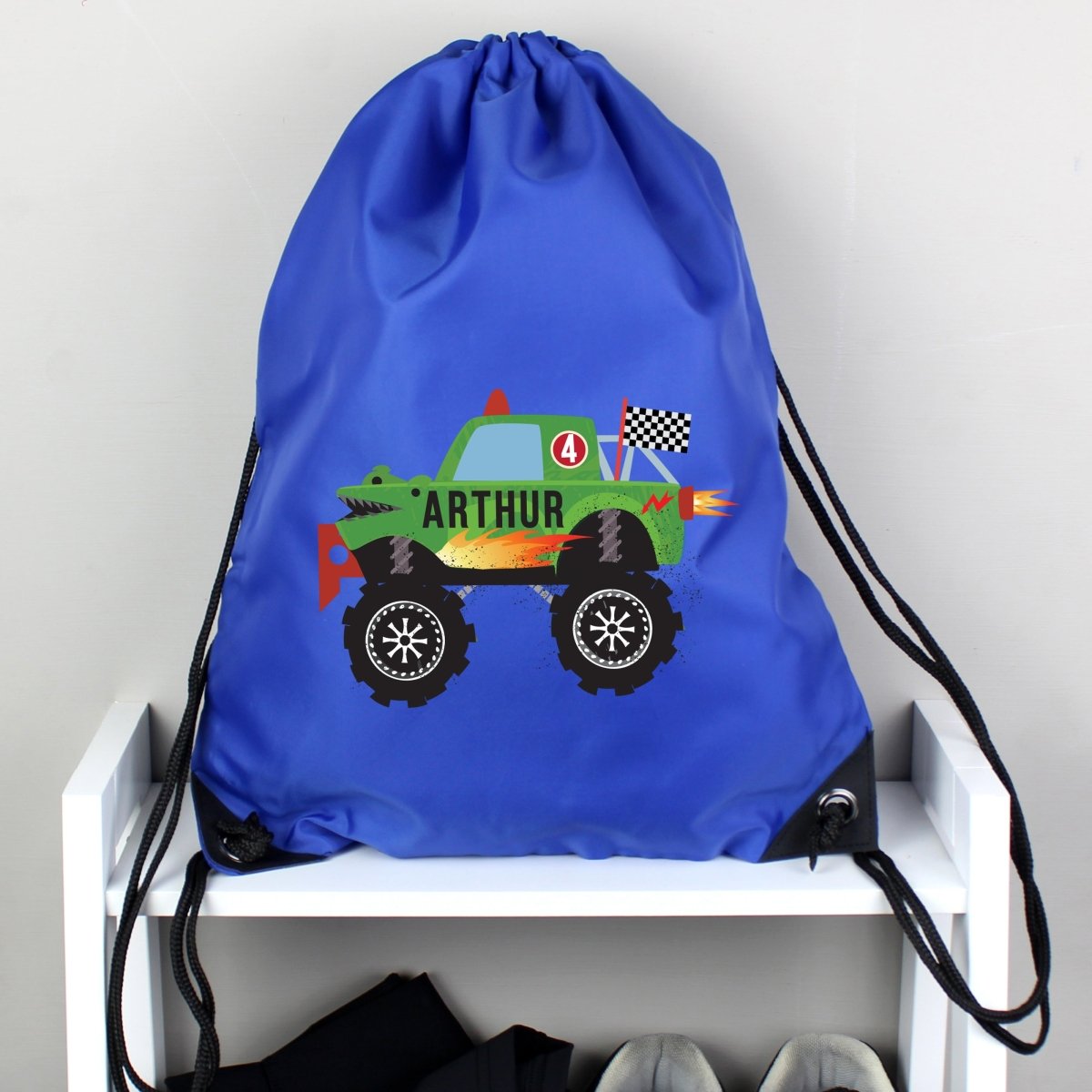 Personalised Monster Truck Blue Kit Bag - I Want That Present