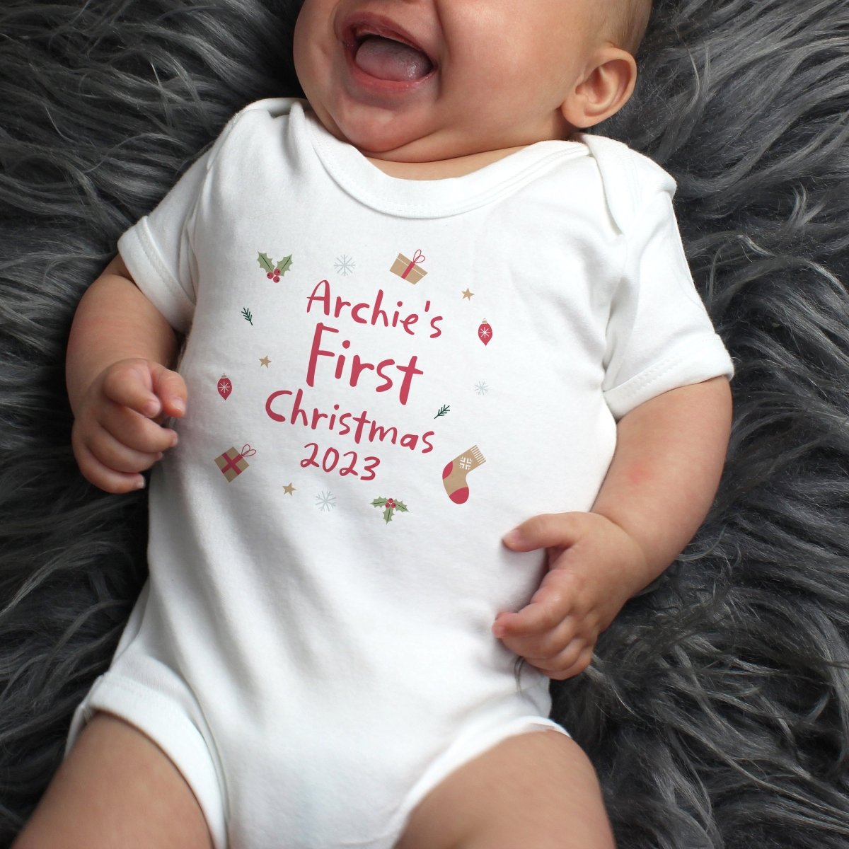 Personalised First Christmas Baby Vest (0 - 3 months) - I Want That Present