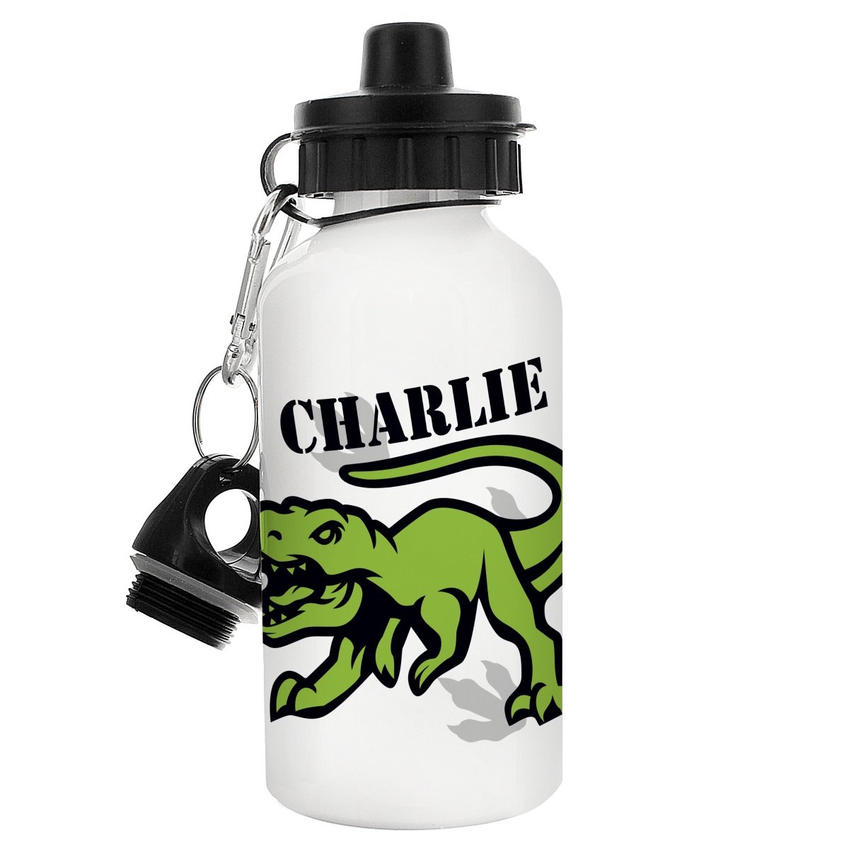 Personalised Dinosaur White Drinks Bottle - I Want That Present