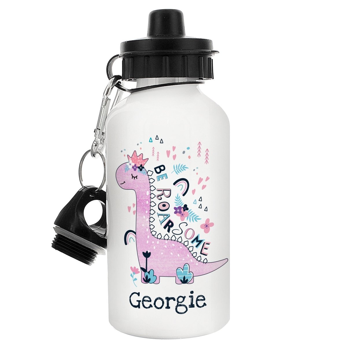 Personalised Pink Dinosaur Drinks Bottle - I Want That Present