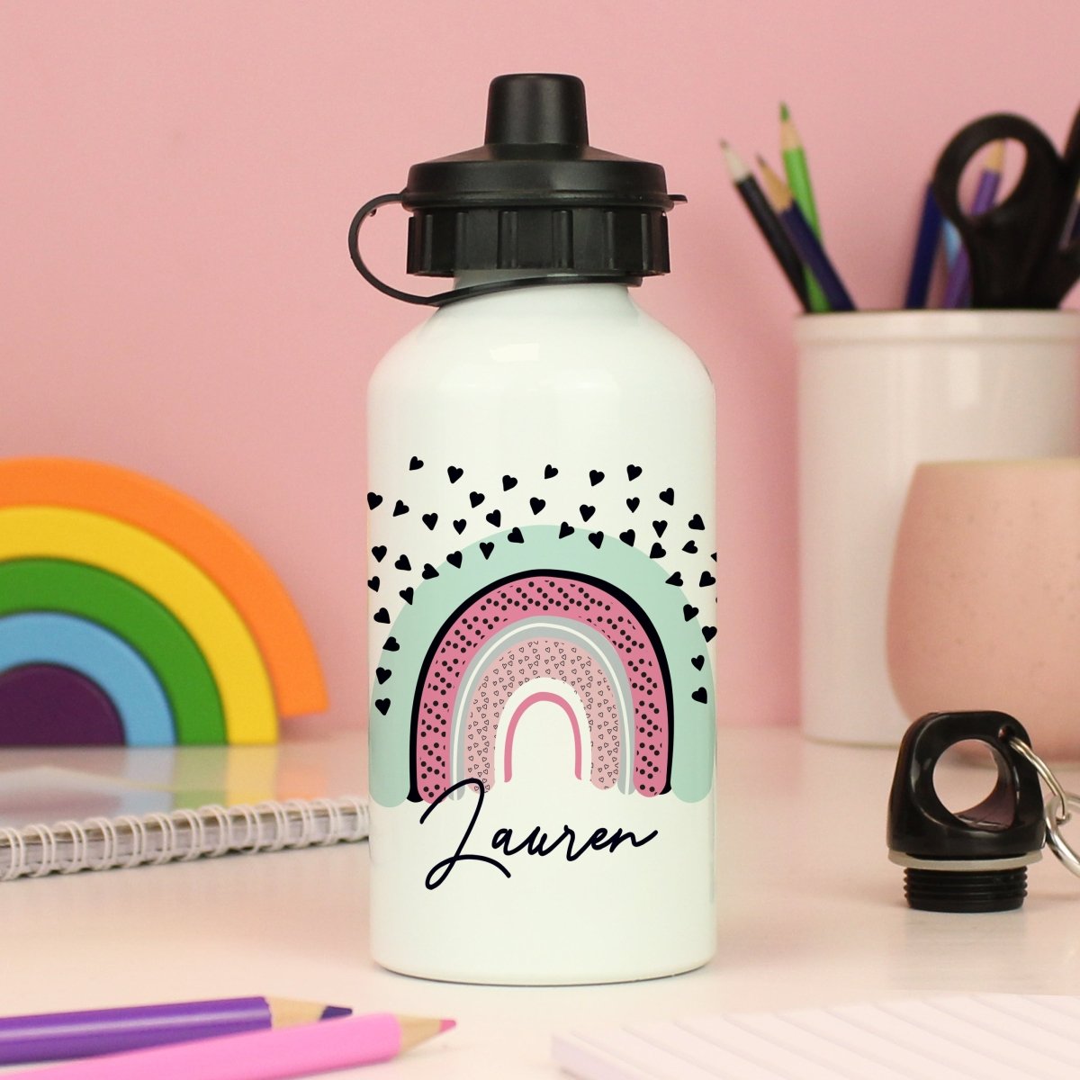 Personalised Rainbow White Drinks Bottle - I Want That Present