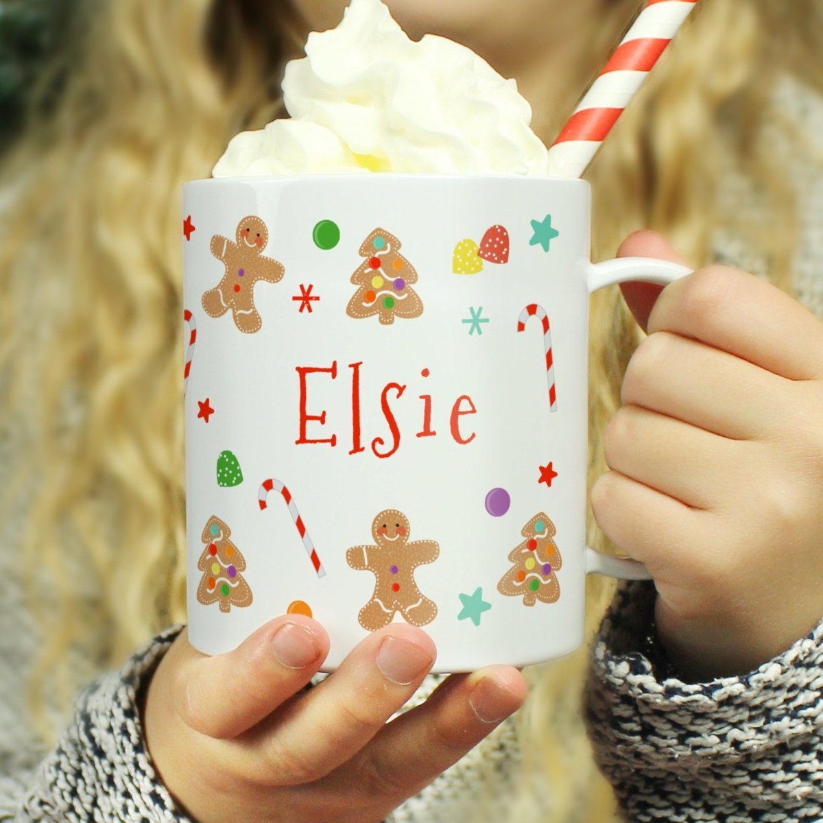 Personalised Gingerbread Pattern Plastic Mug - I Want That Present