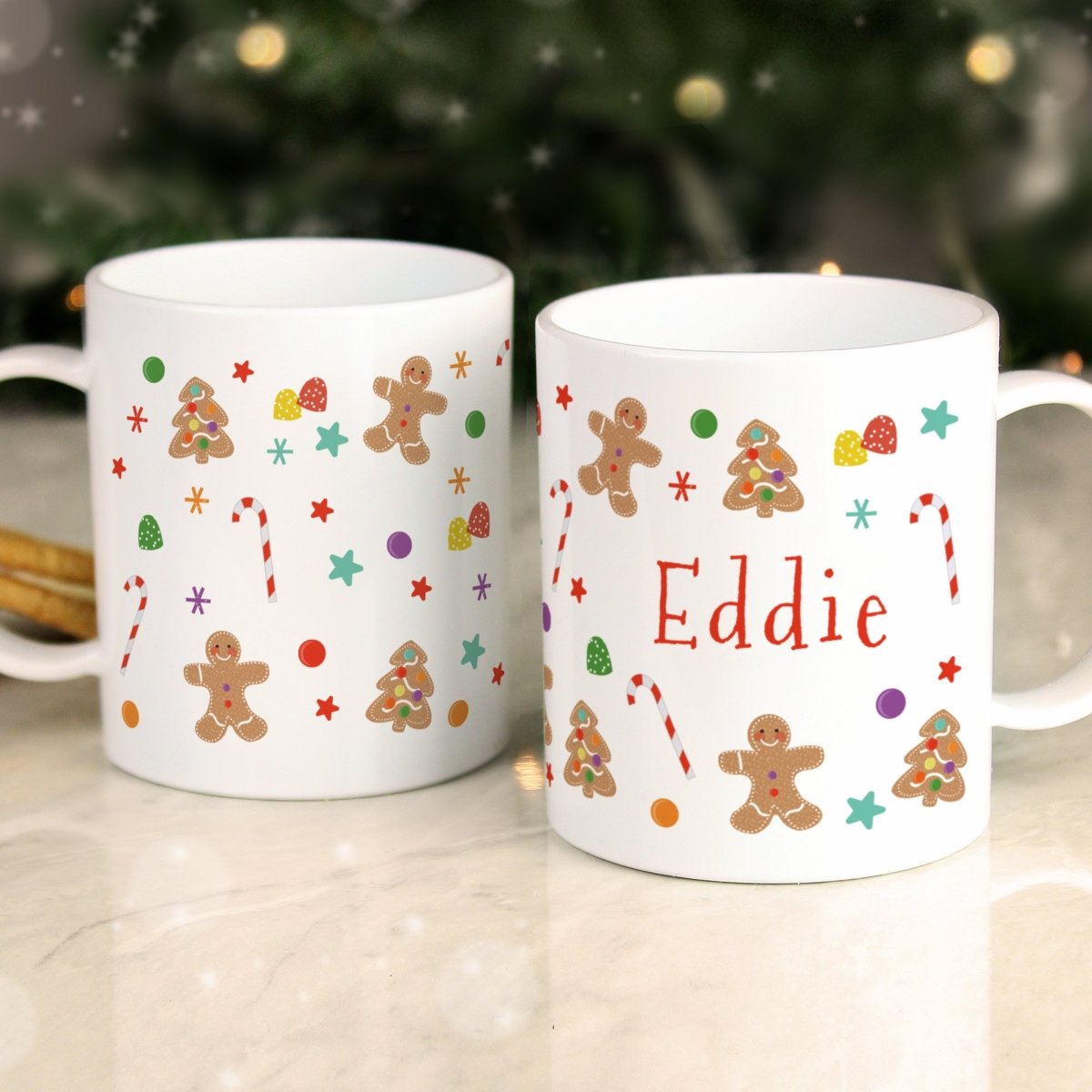 Personalised Gingerbread Pattern Plastic Mug - I Want That Present