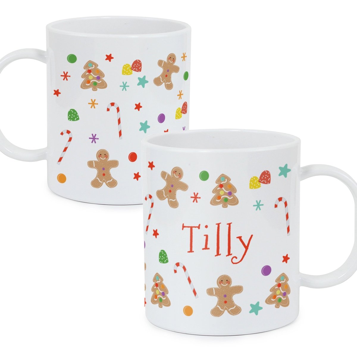 Personalised Gingerbread Pattern Plastic Mug - I Want That Present
