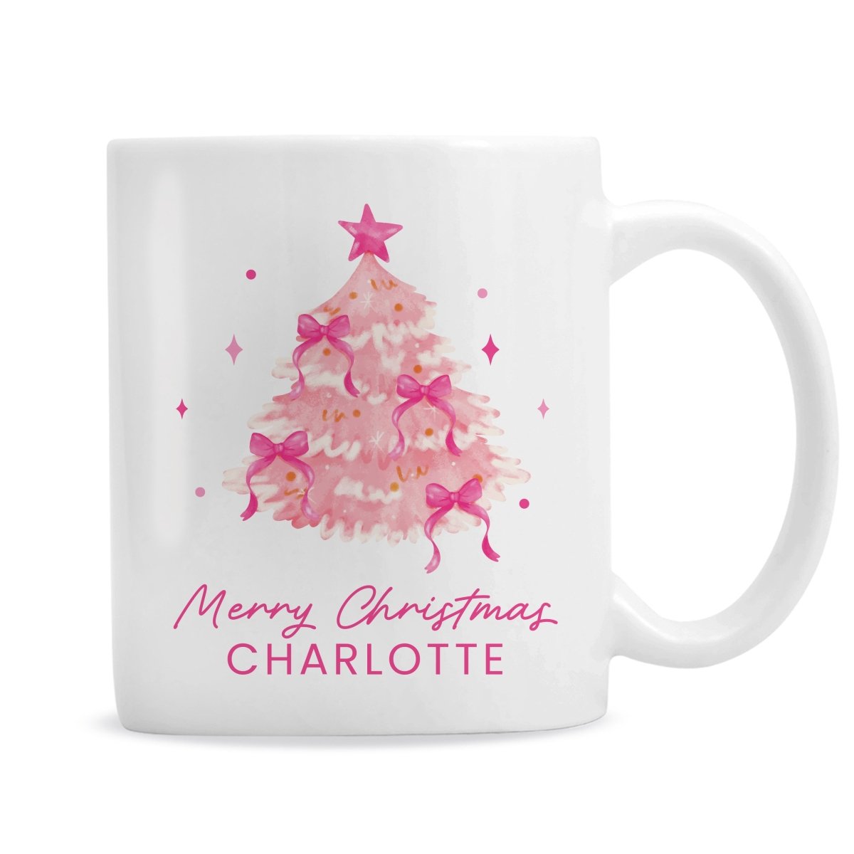 Personalised Pink Christmas Tree Mug - I Want That Present