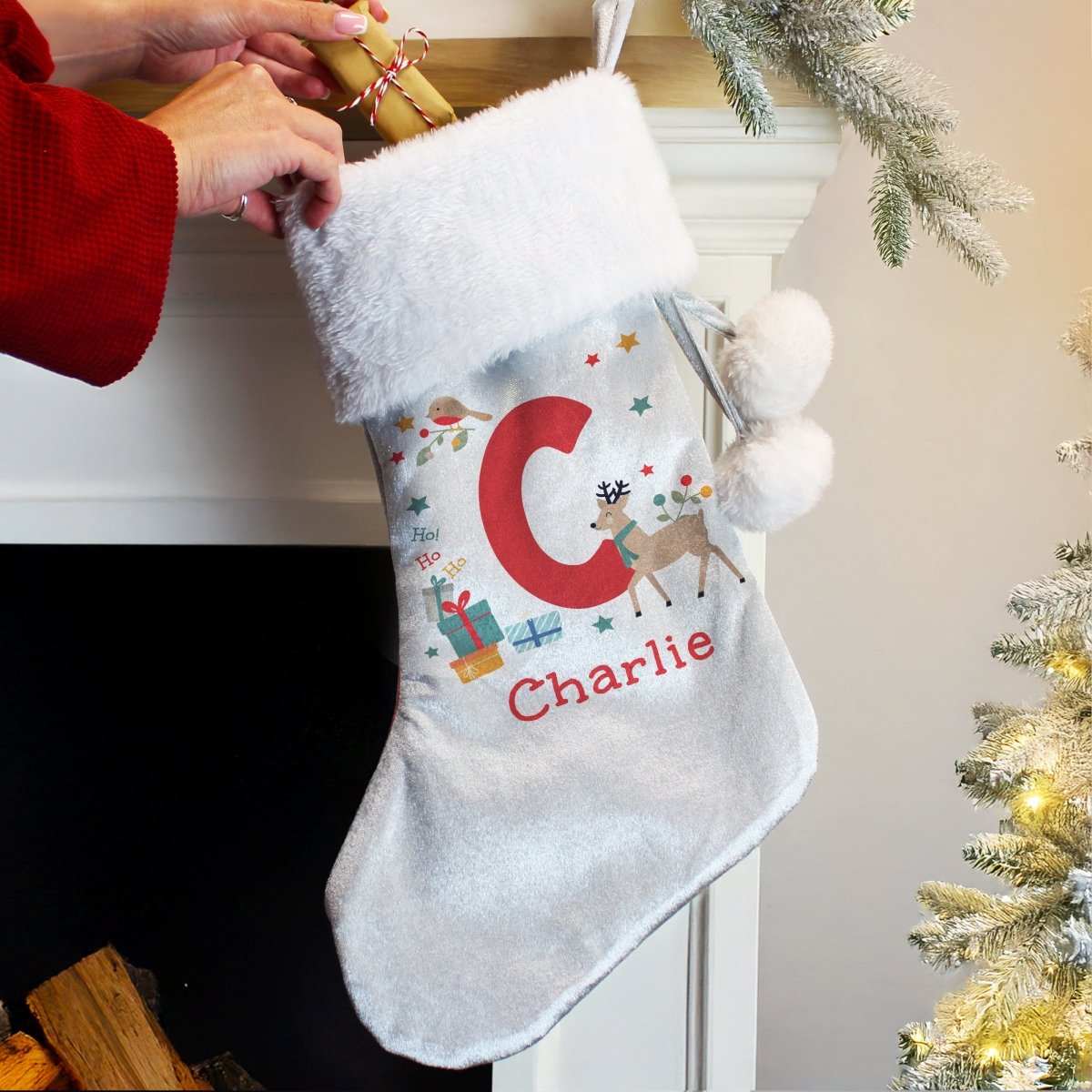 Personalised Initial Reindeer Christmas Stocking - I Want That Present