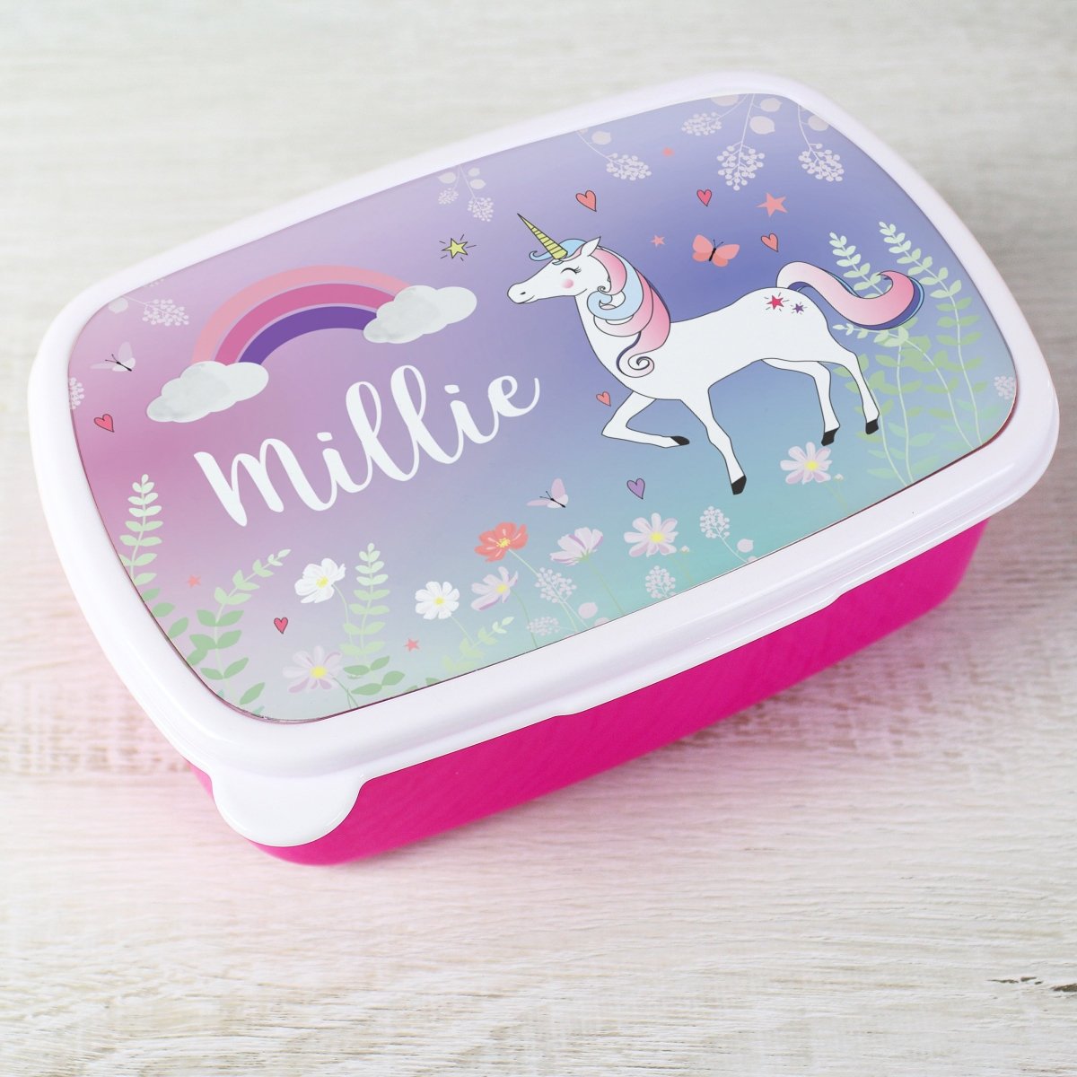 Personalised Unicorn Name Only Pink Lunch Box - I Want That Present