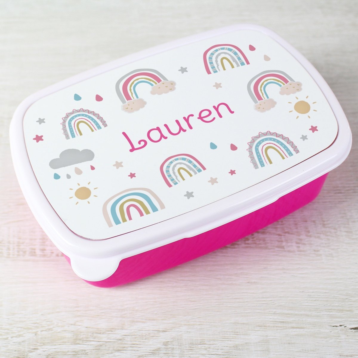 Personalised Rainbow Name Only Pink Lunch Box - I Want That Present
