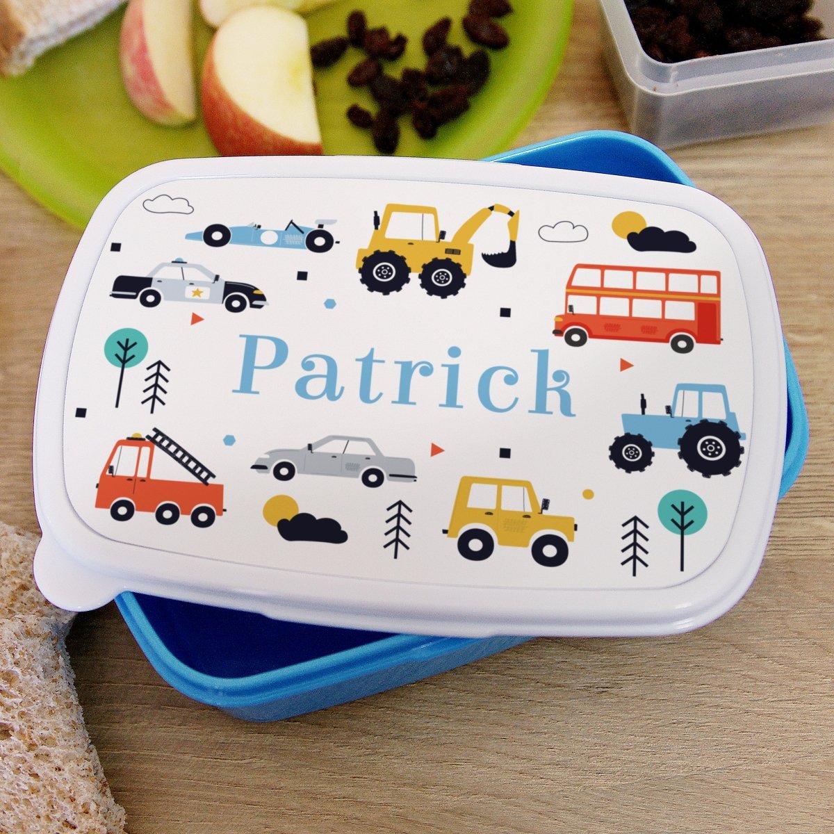 Personalised Vehicles Name Only Blue Lunch Box - I Want That Present
