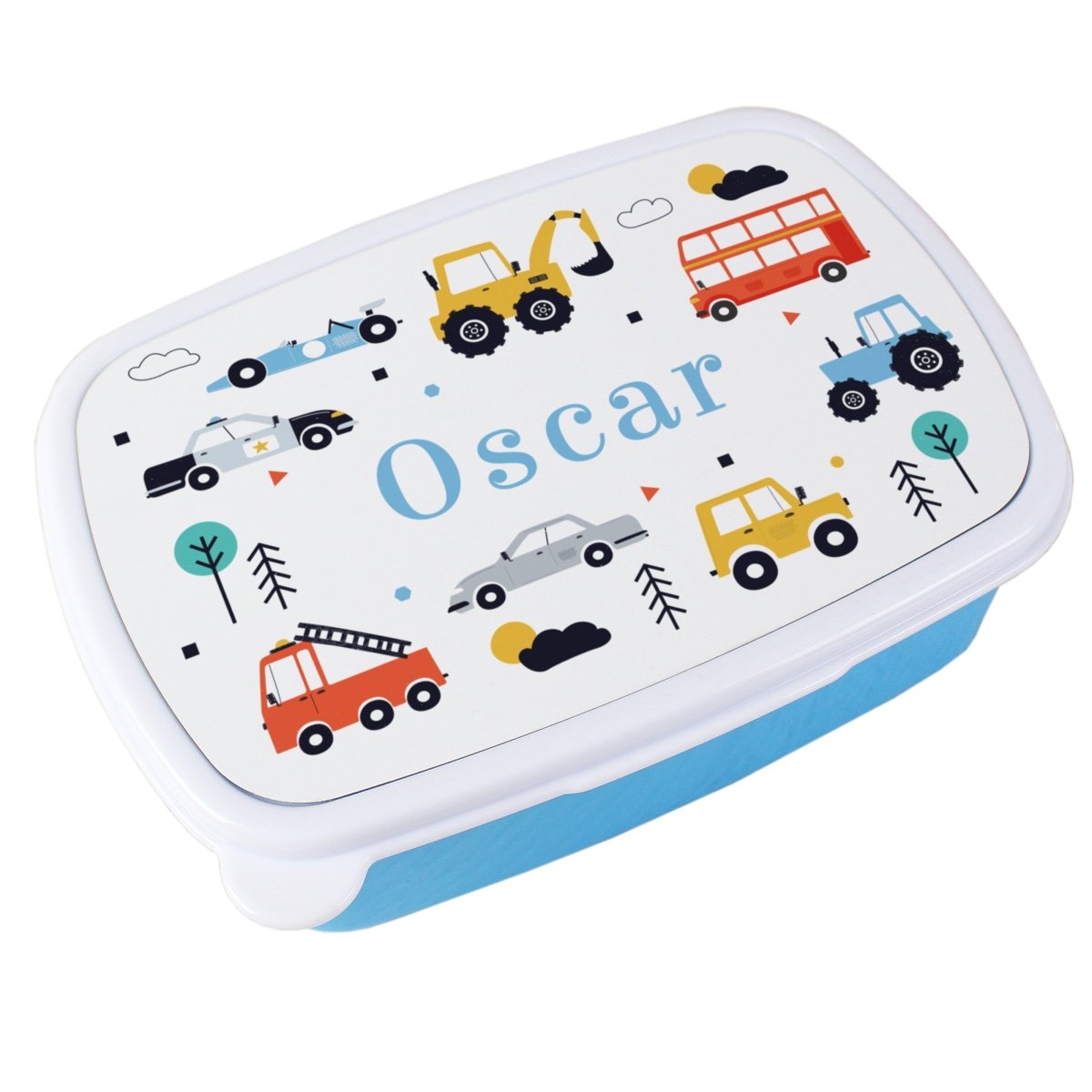 Personalised Vehicles Name Only Blue Lunch Box - I Want That Present