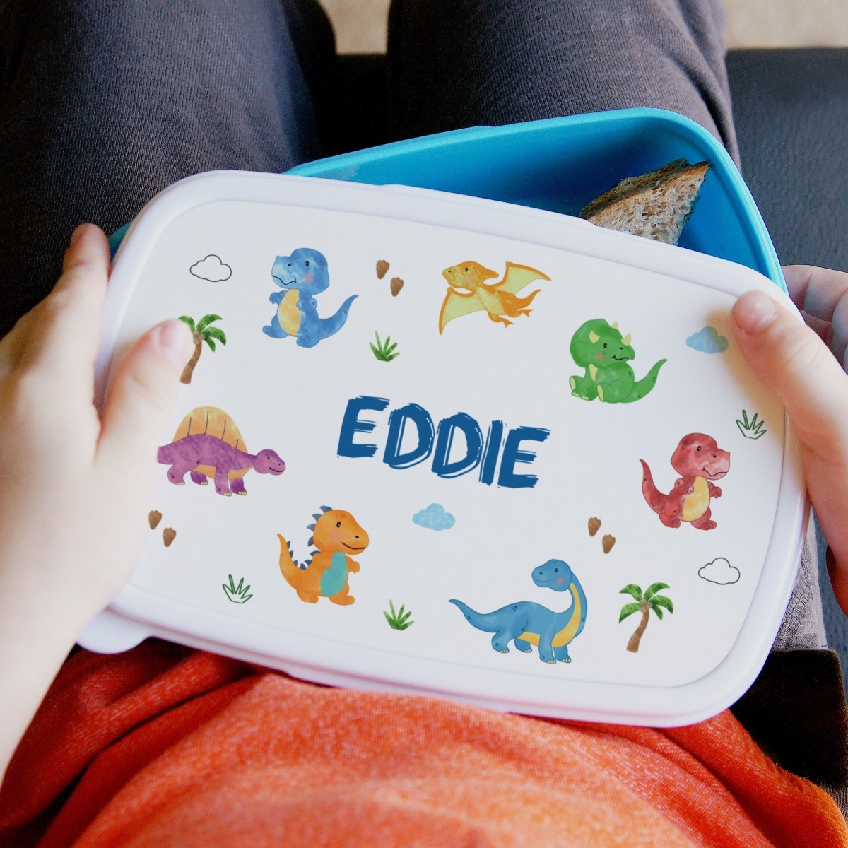 Personalised Dinosaur Name Only Blue Lunch Box - I Want That Present