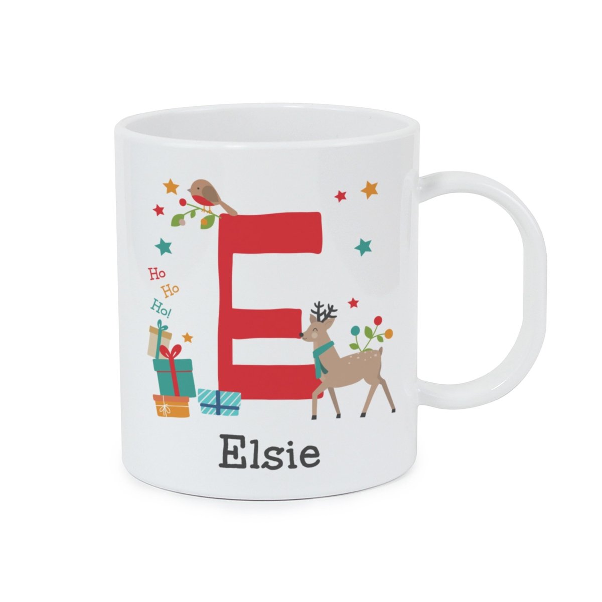 Personalised Initial Reindeer Christmas Plastic Mug - I Want That Present