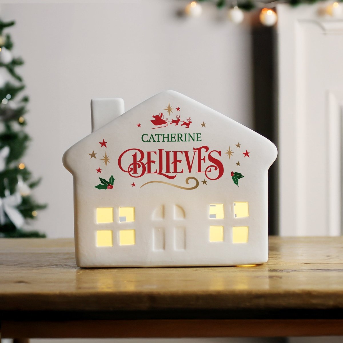 Personalised Believe in Christmas LED House - I Want That Present