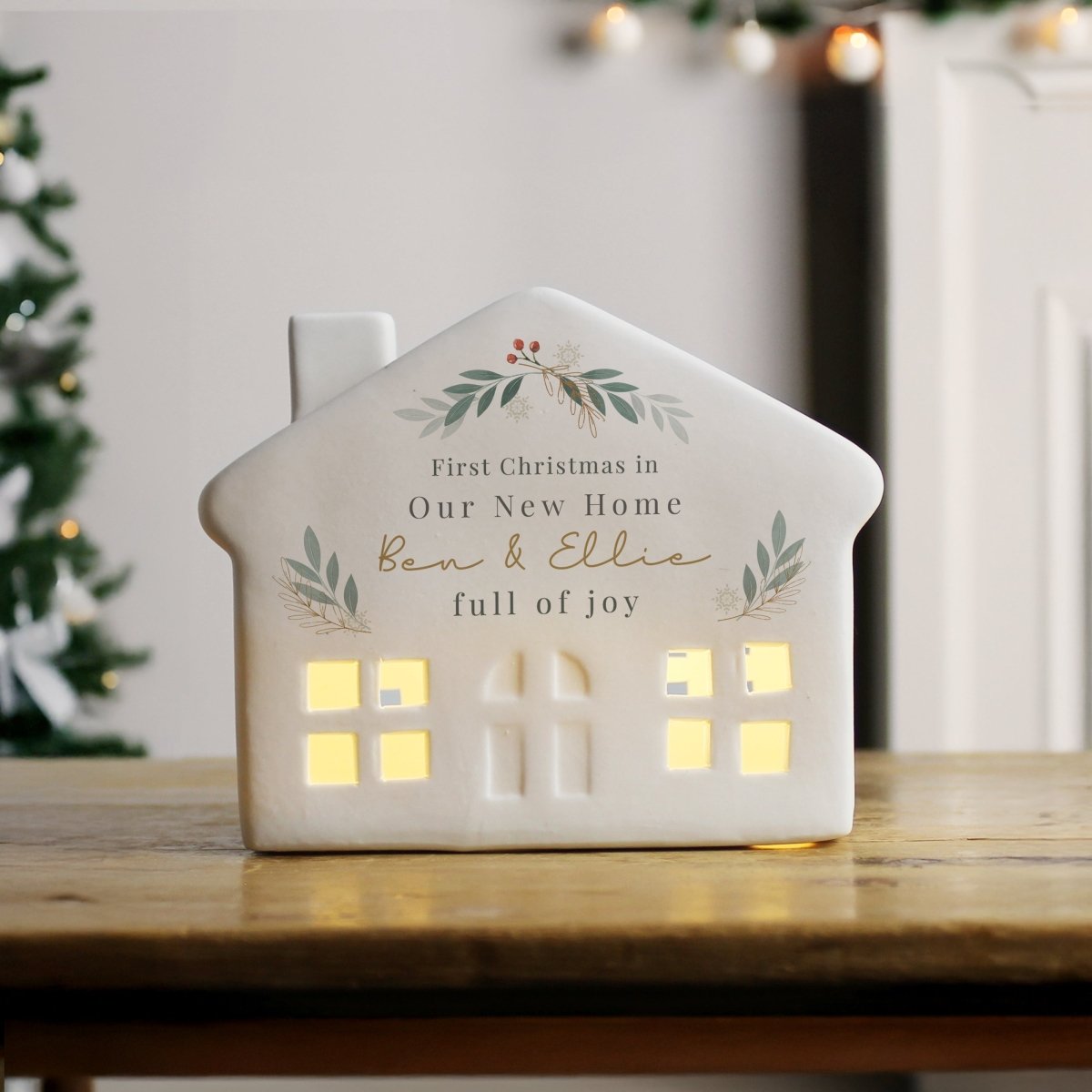 Personalised Christmas Foliage LED House - I Want That Present