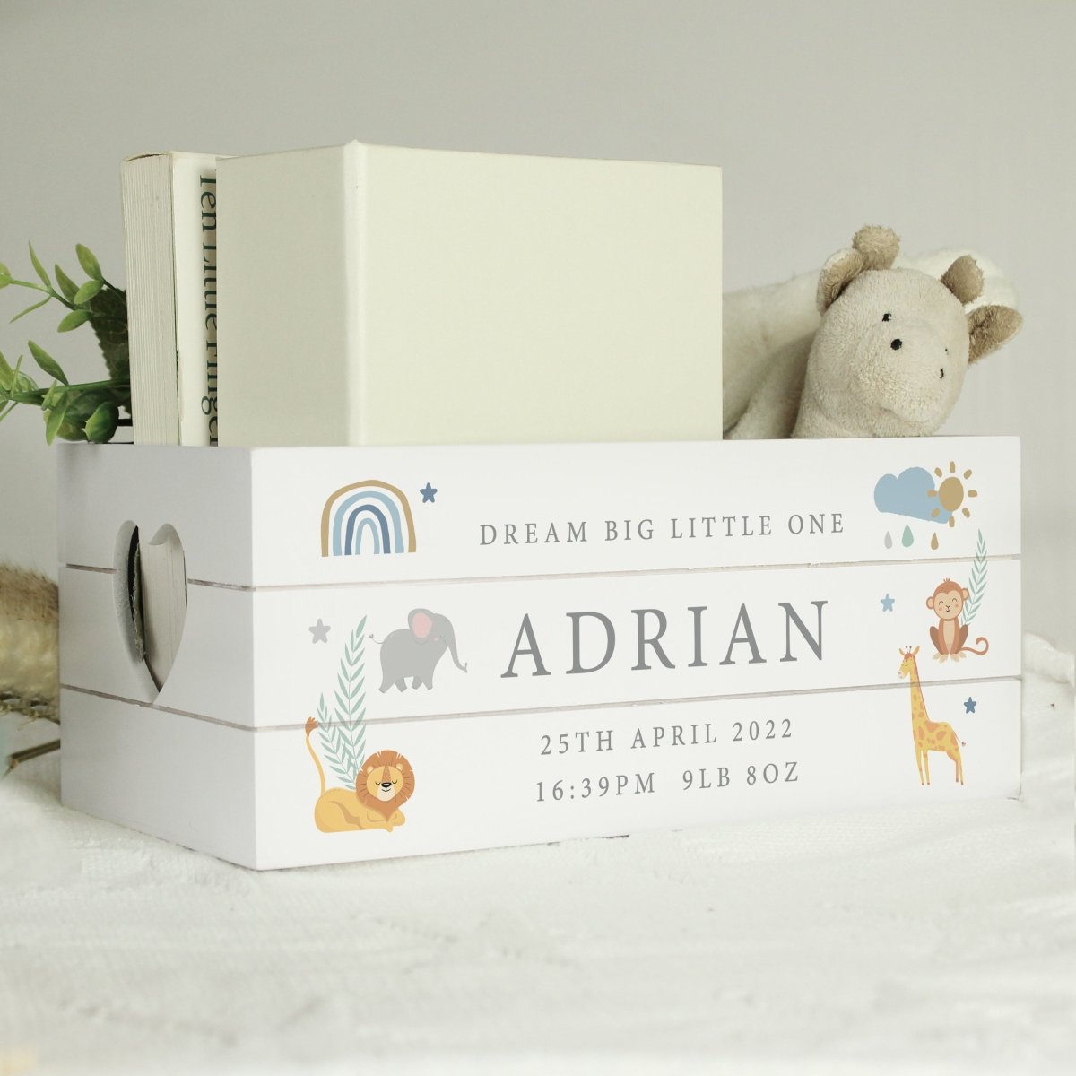Personalised Safari Animals White Wooden Crate - I Want That Present