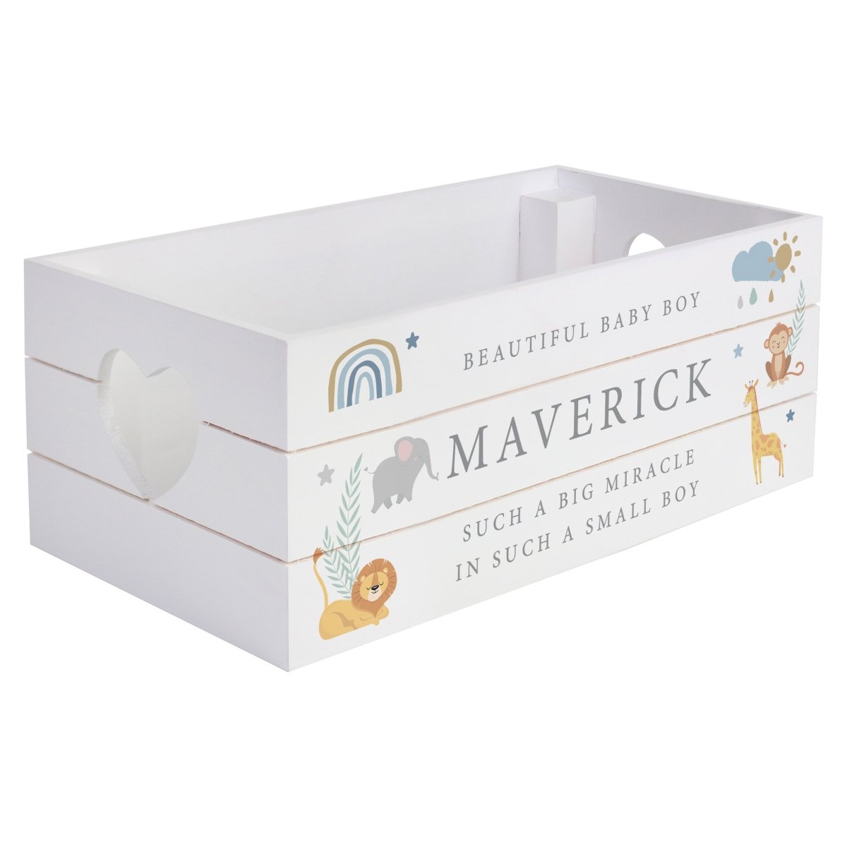 Personalised Safari Animals White Wooden Crate - I Want That Present