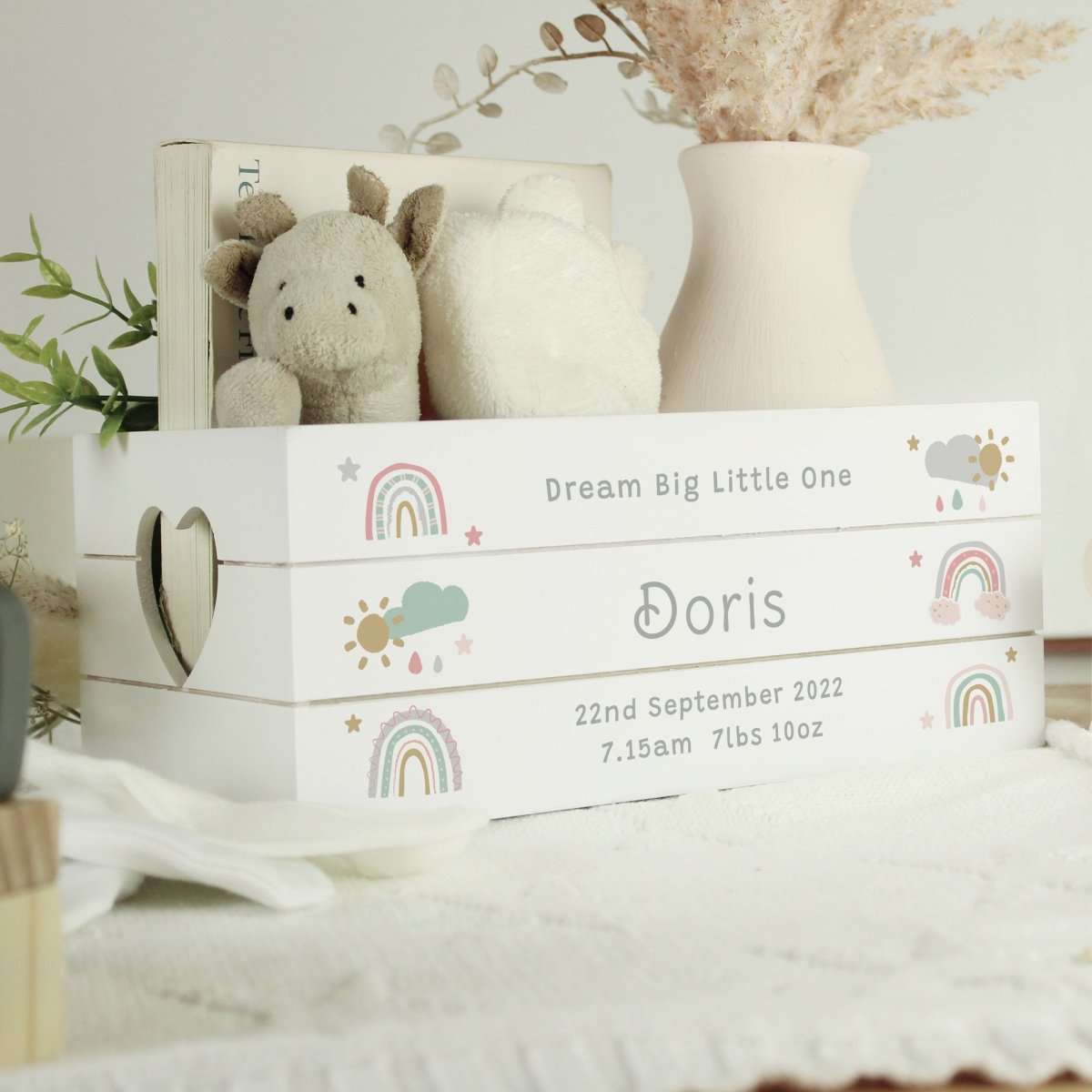 Personalised Personalised Rainbow White Wooden Crate - I Want That Present
