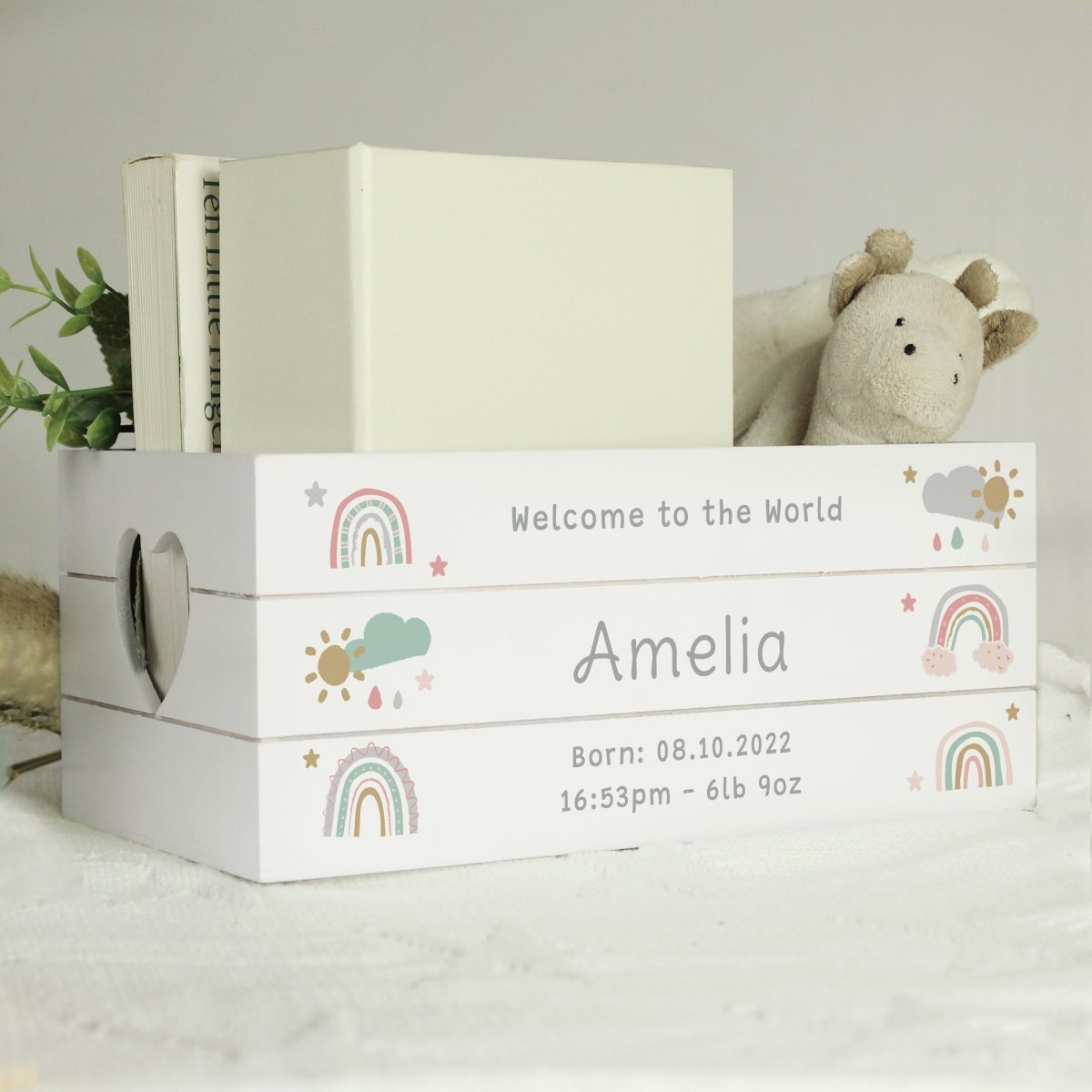 Personalised Personalised Rainbow White Wooden Crate - I Want That Present