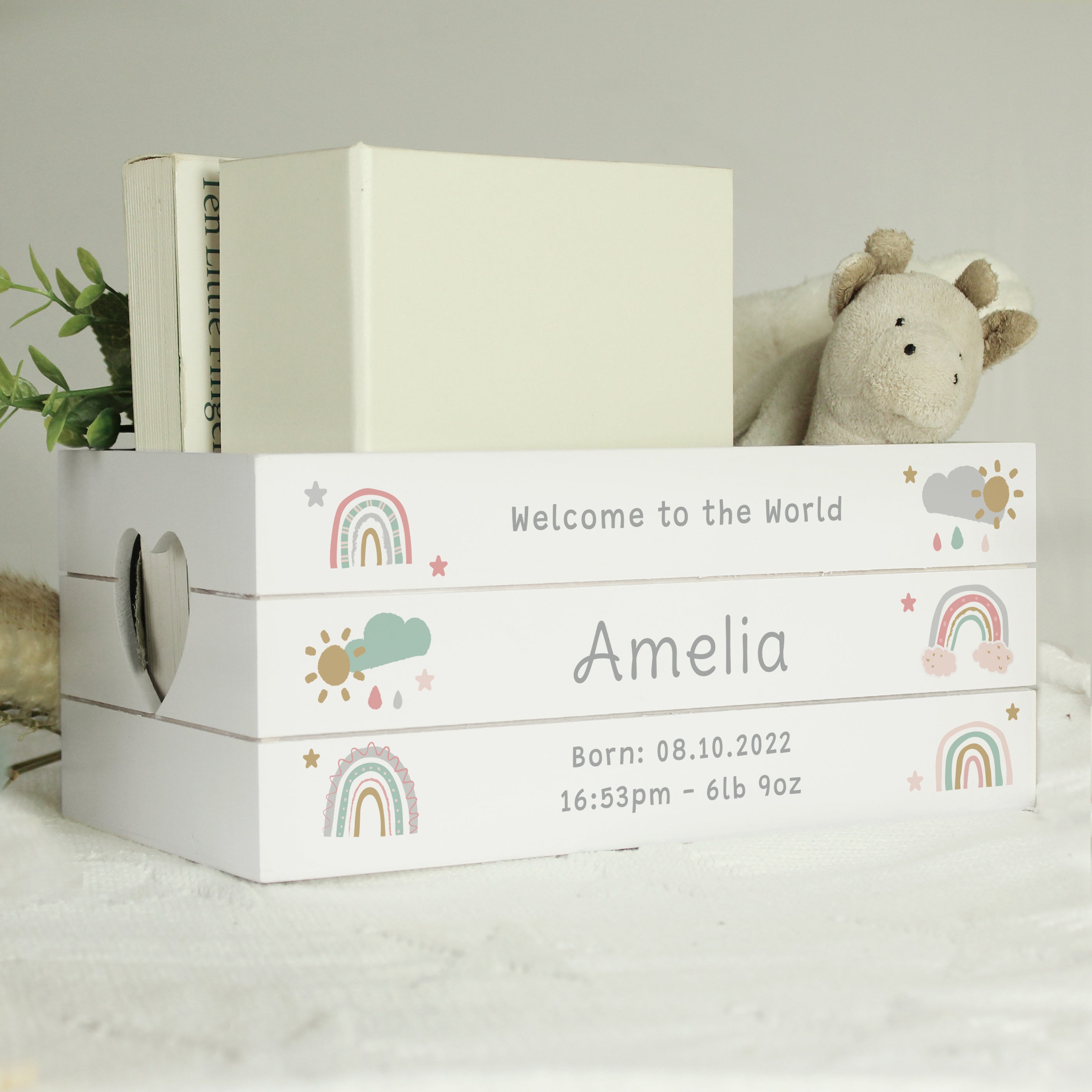 Personalised Personalised Rainbow White Wooden Crate